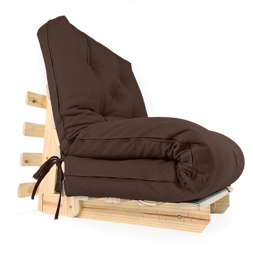 Sofa Cama Solteiro Futon Dobrável Marrom Acquablock