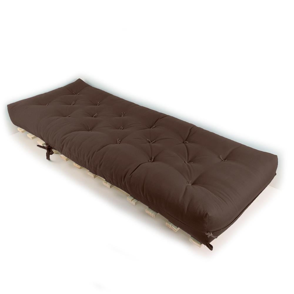 Sofa Cama Solteiro Futon Dobrável Marrom Acquablock