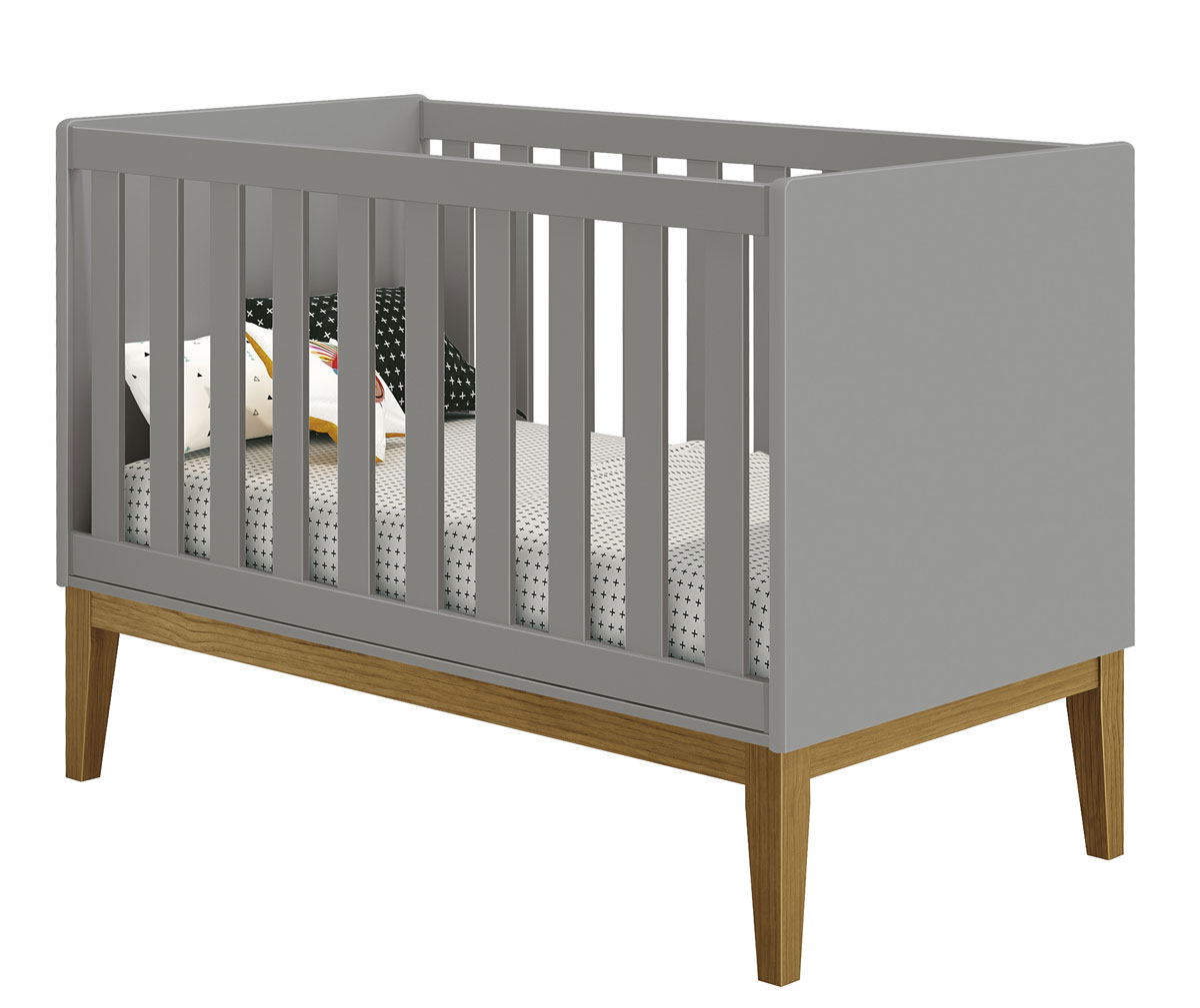Berço Americano Classic New Cinza Fosco com Madeira - MoveisAqui