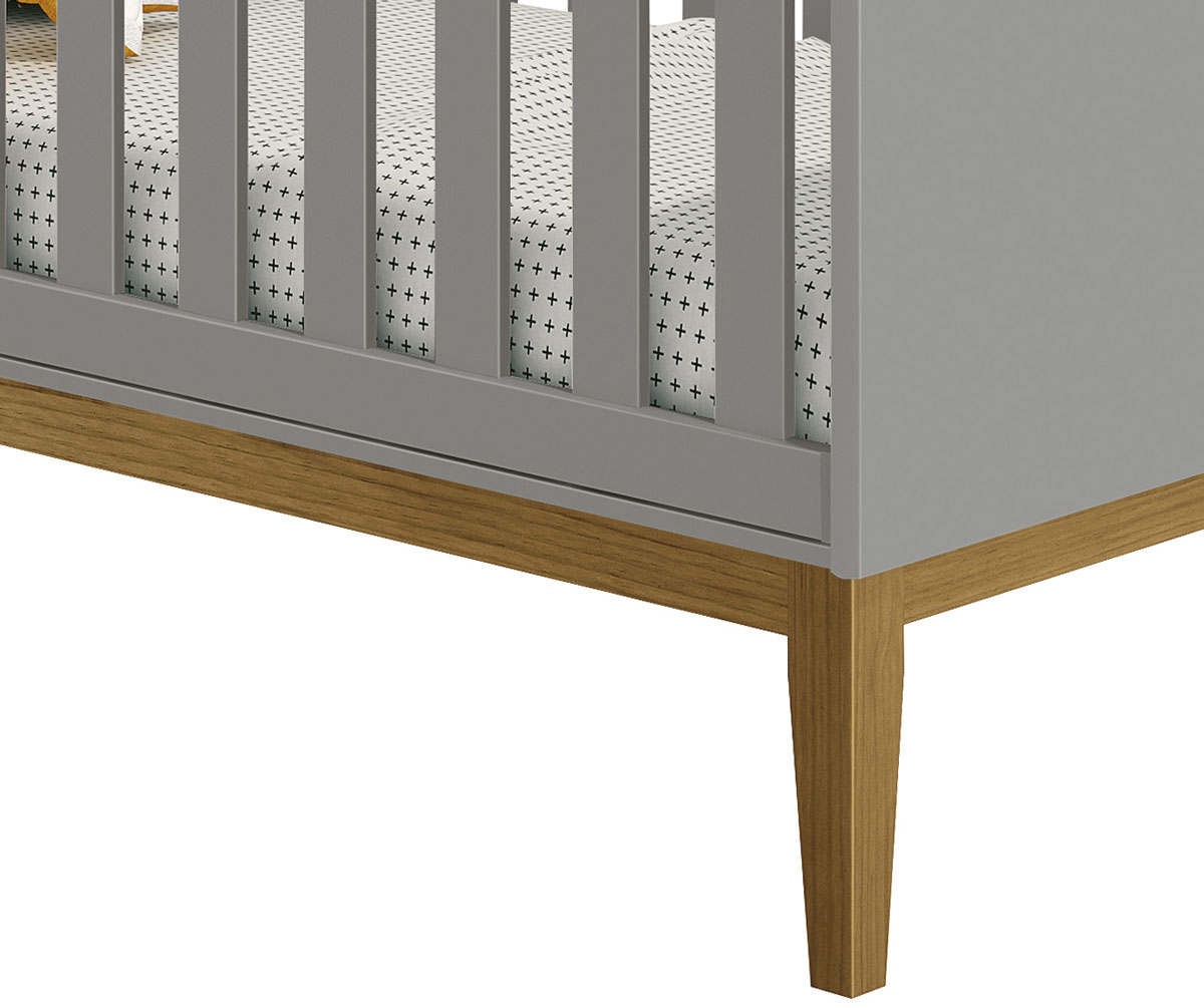 Berço Americano Classic New Cinza Fosco com Madeira - MoveisAqui