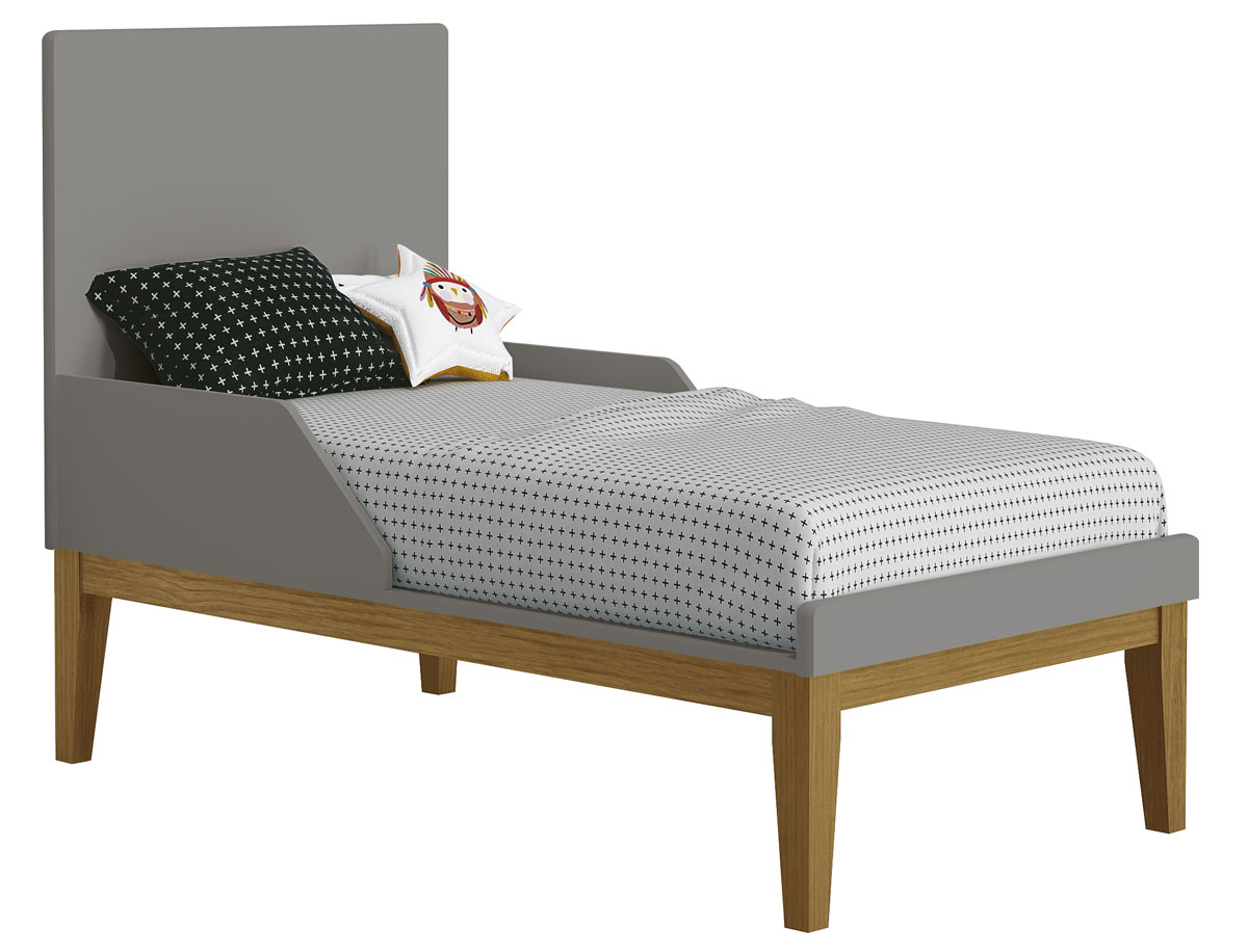 Berço Americano Classic New Cinza Fosco com Madeira - MoveisAqui