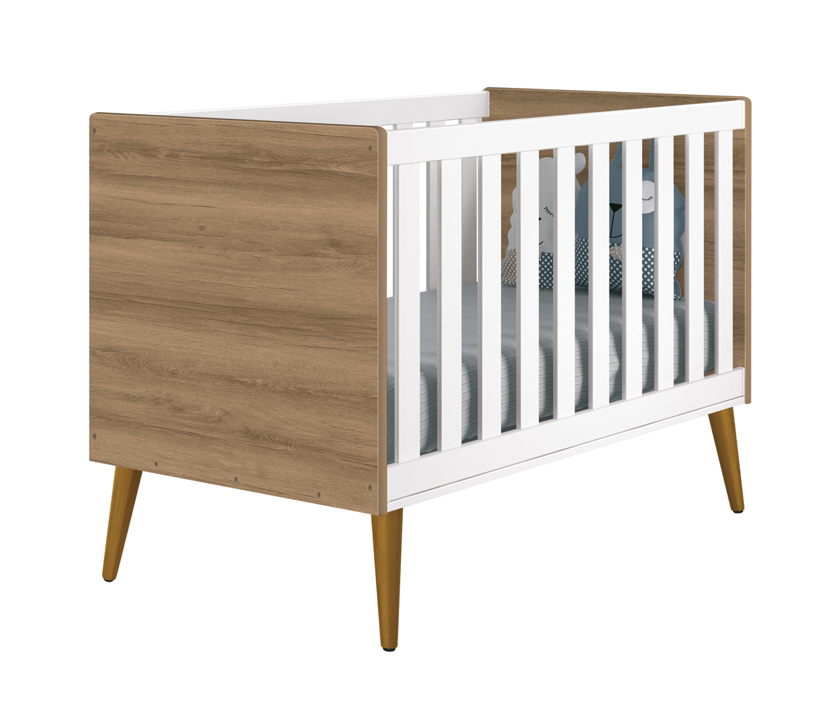 Berço Americano Théo New Branco Fosco Mezzo com Madeira - MoveisAqui