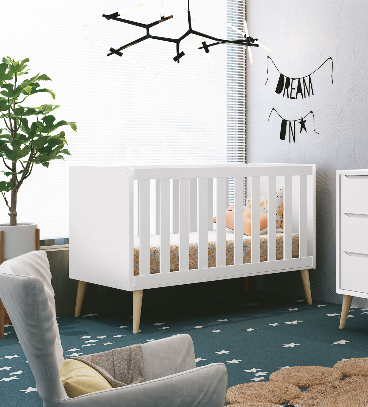 Berço Americano Théo New Branco Fosco com Natural - MoveisAqui