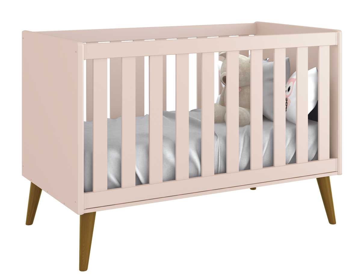 Berço Americano Théo New Rosa Fosco com Madeira - Reller