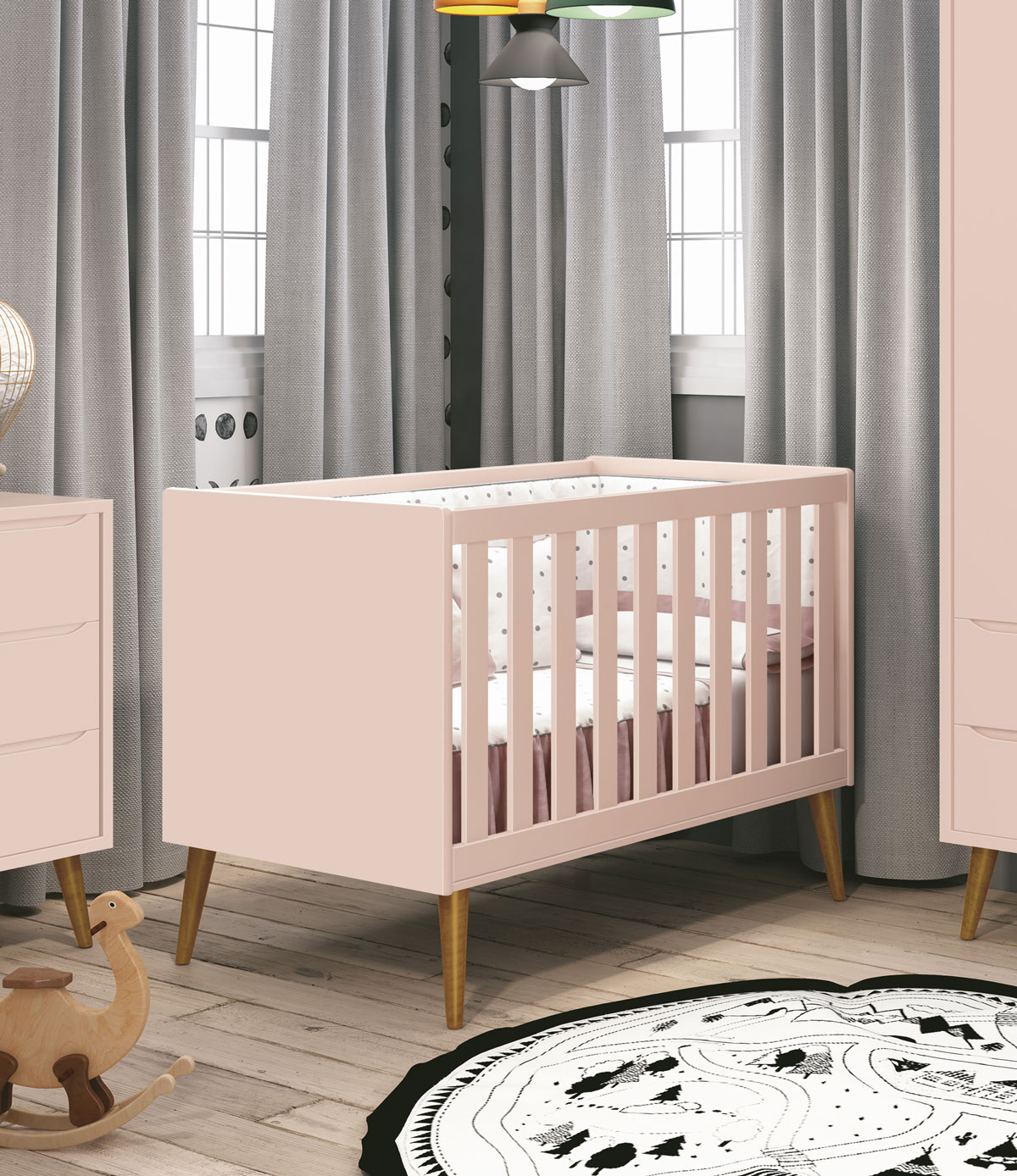 Berço Americano Théo New Rosa Fosco com Madeira - Reller