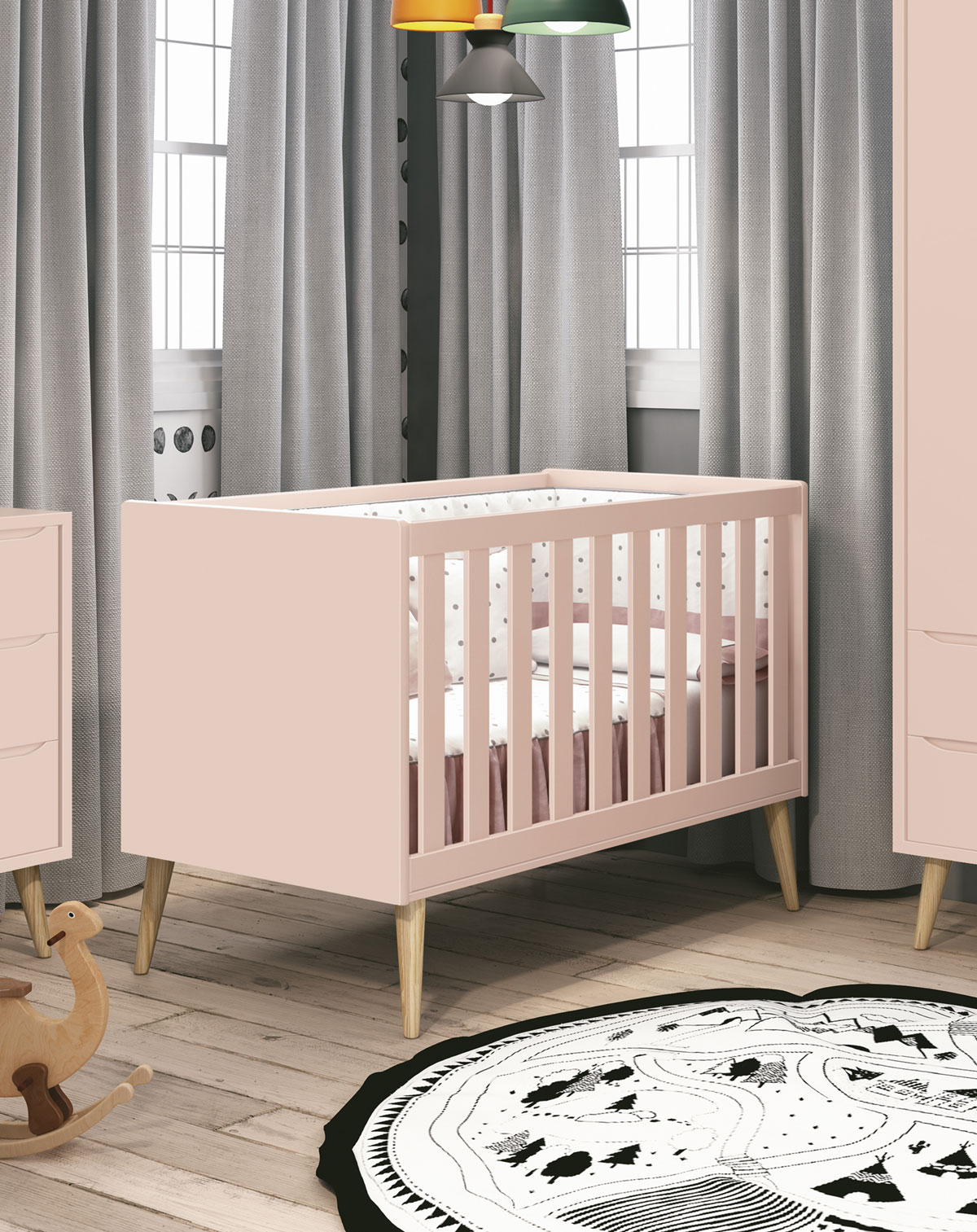 Berço Americano Théo New Rosa Fosco com Natural - MoveisAqui