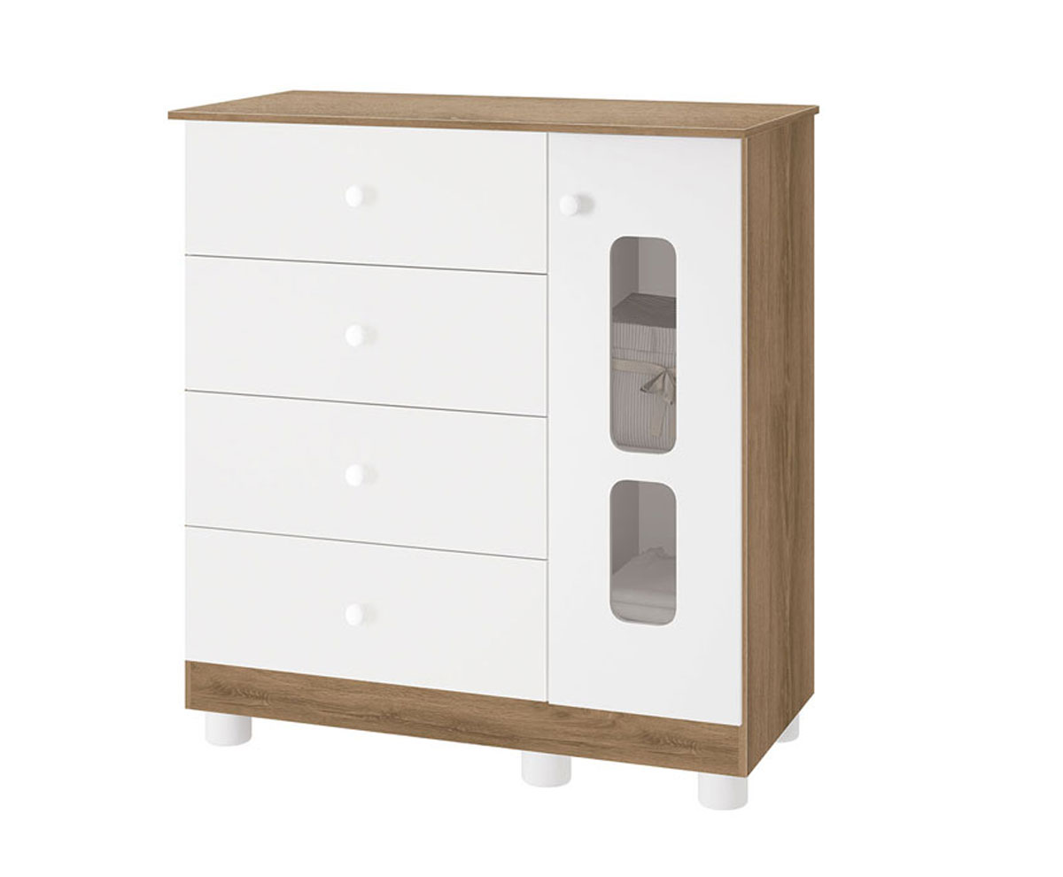 Cômoda 4 Gavetas Katatau Branco Brilho com Mezzo - Reller
