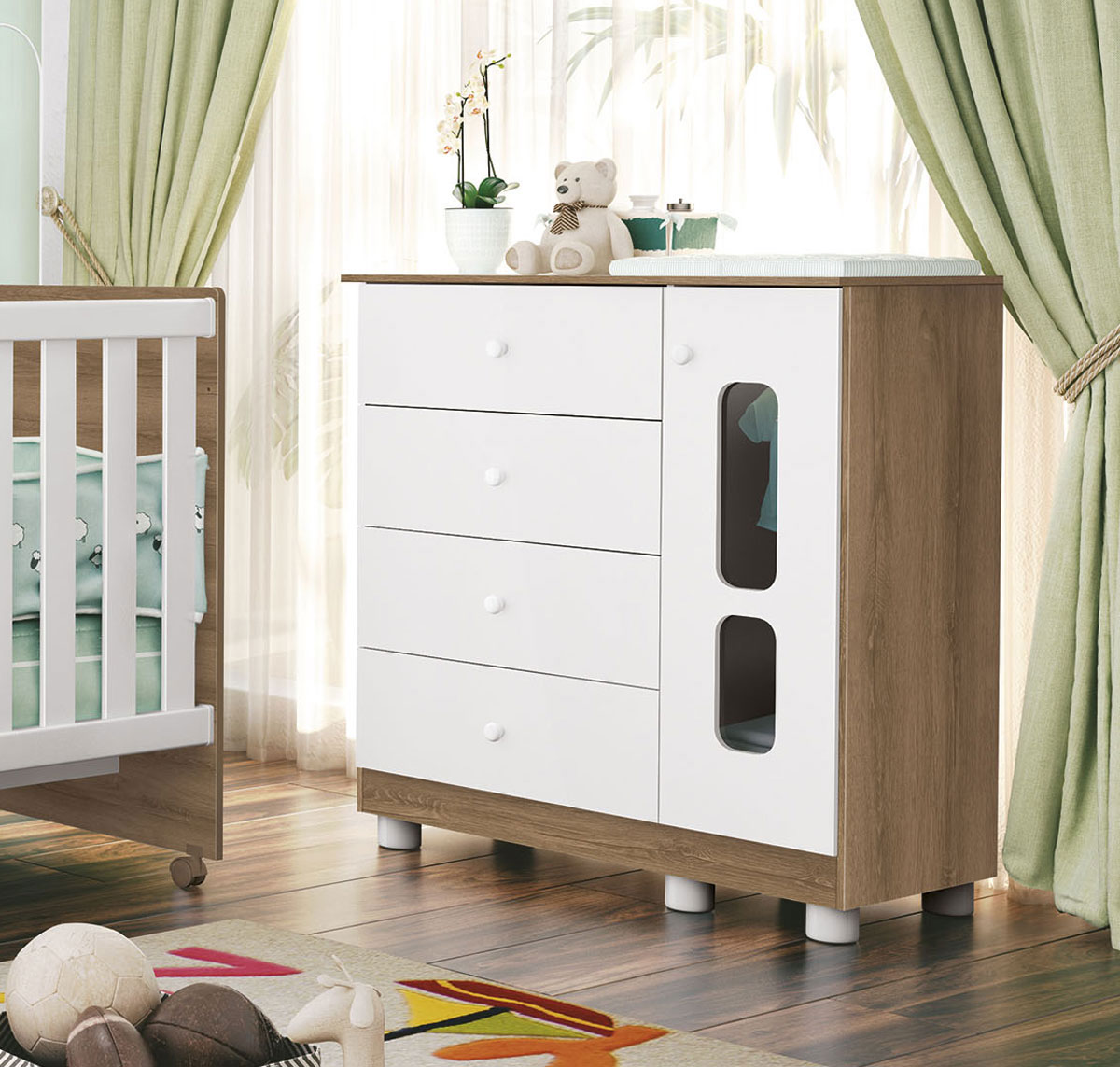 Cômoda 4 Gavetas Katatau Branco Brilho com Mezzo - Reller