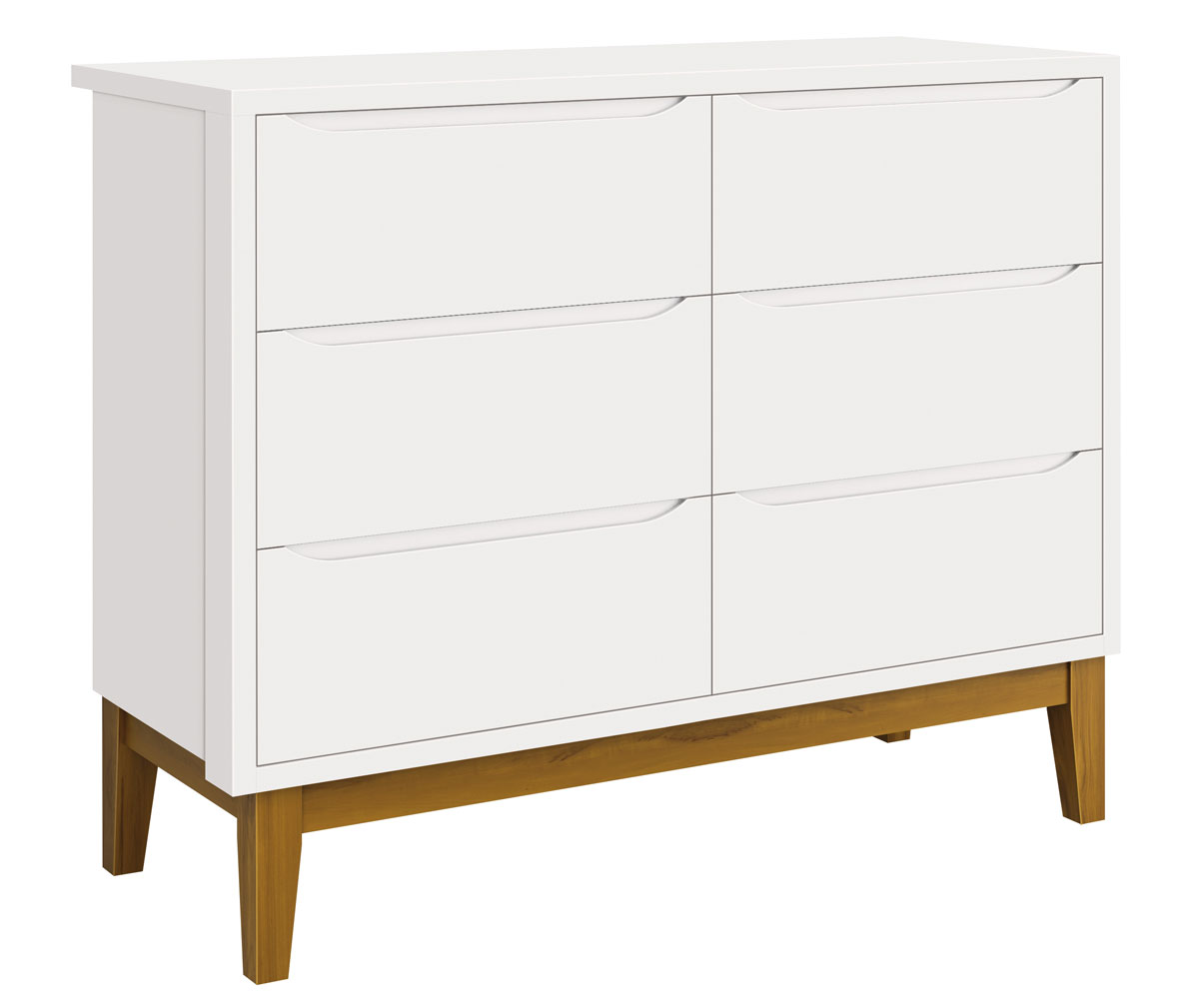 Cômoda 6 Gavetas Classic New Branco Fosco com Madeira - Reller