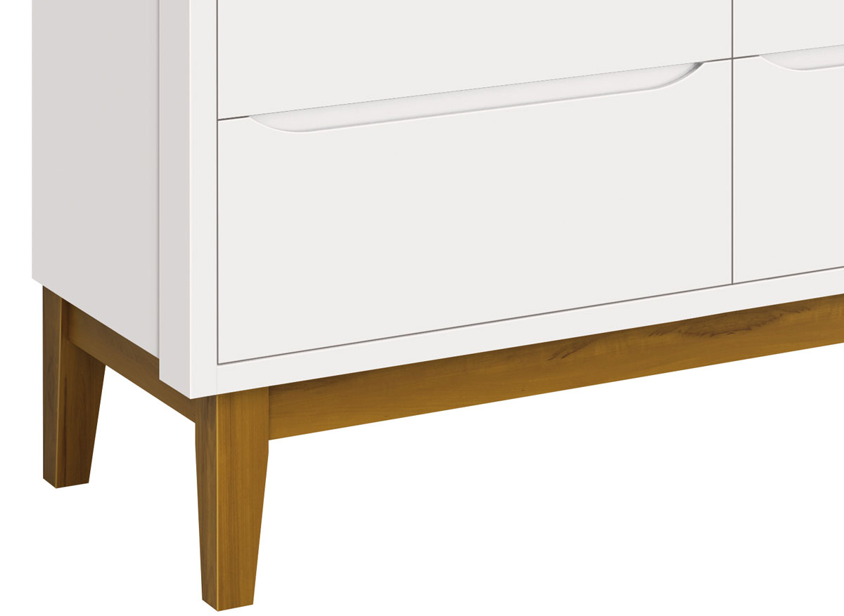Cômoda 6 Gavetas Classic New Branco Fosco com Madeira - Reller