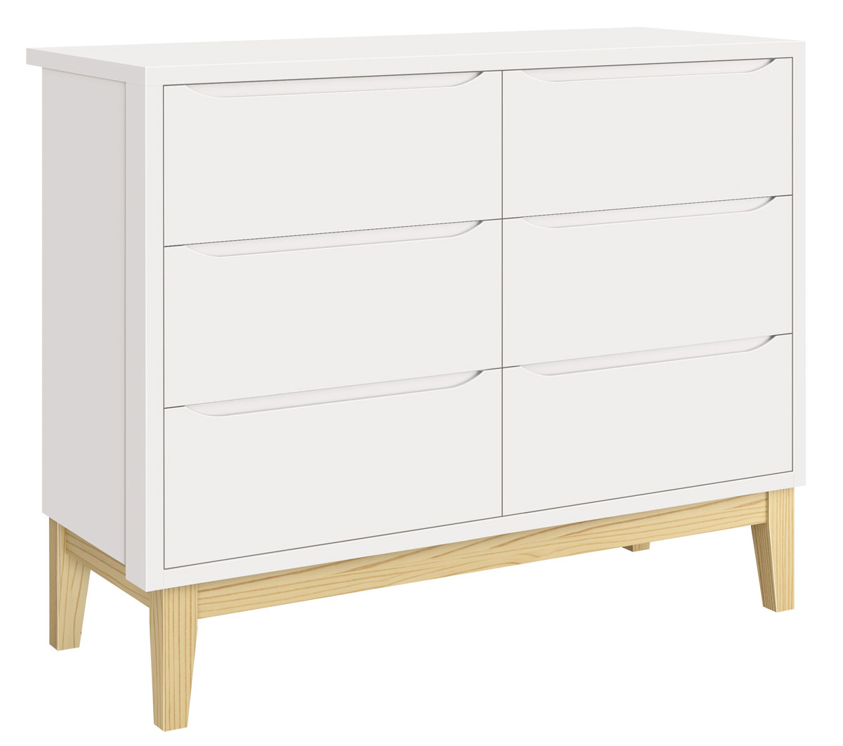 Cômoda 6 Gavetas Classic New Branco Fosco com Natural - Reller