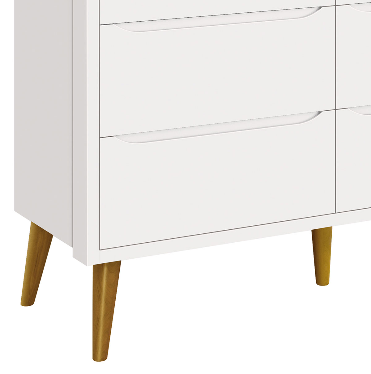 Cômoda 6 Gavetas Théo New Branco Fosco com Madeira - MoveisAqui
