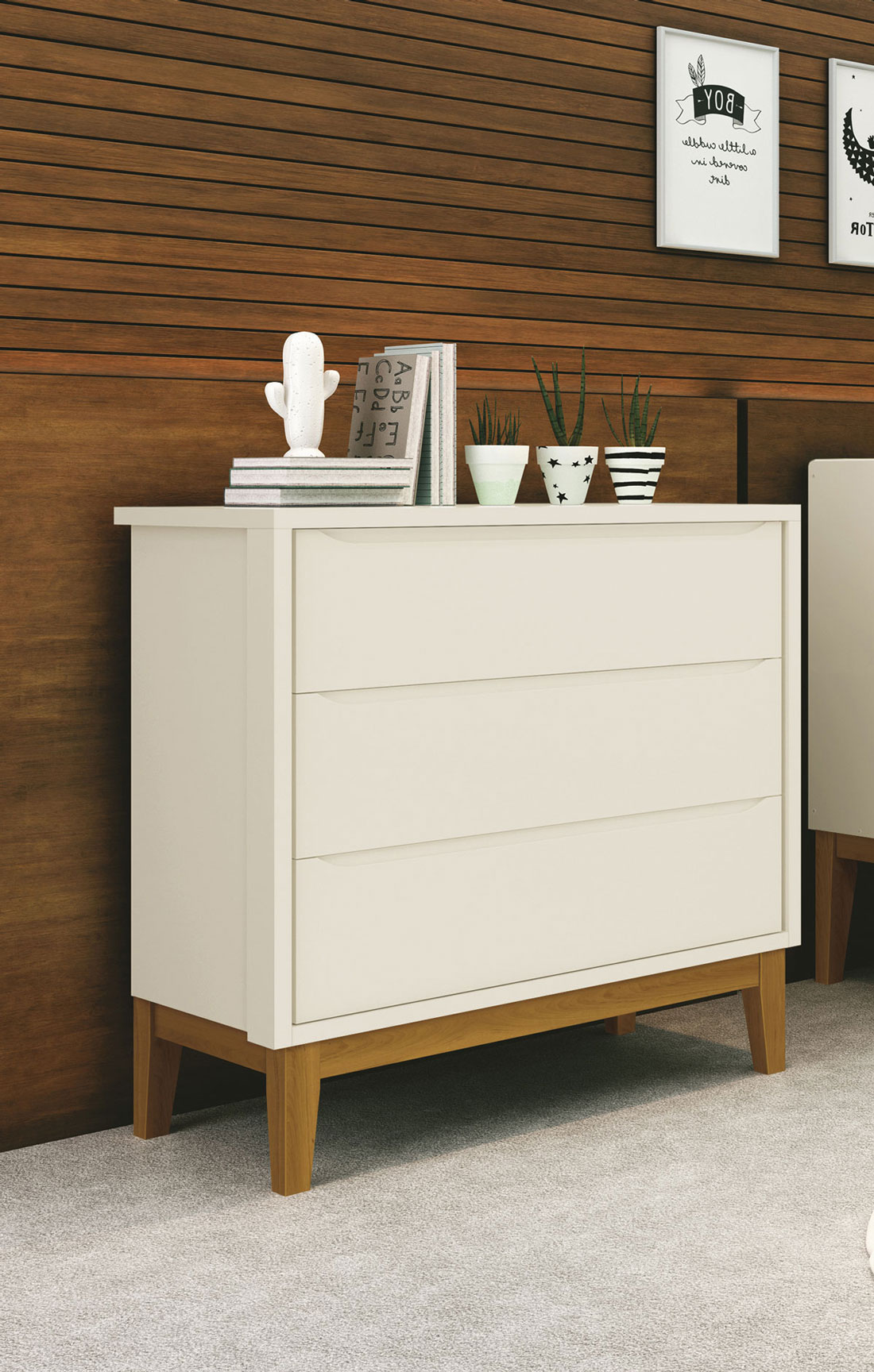 Cômoda Gaveteiro Classic New Areia Fosco com Madeira - Reller