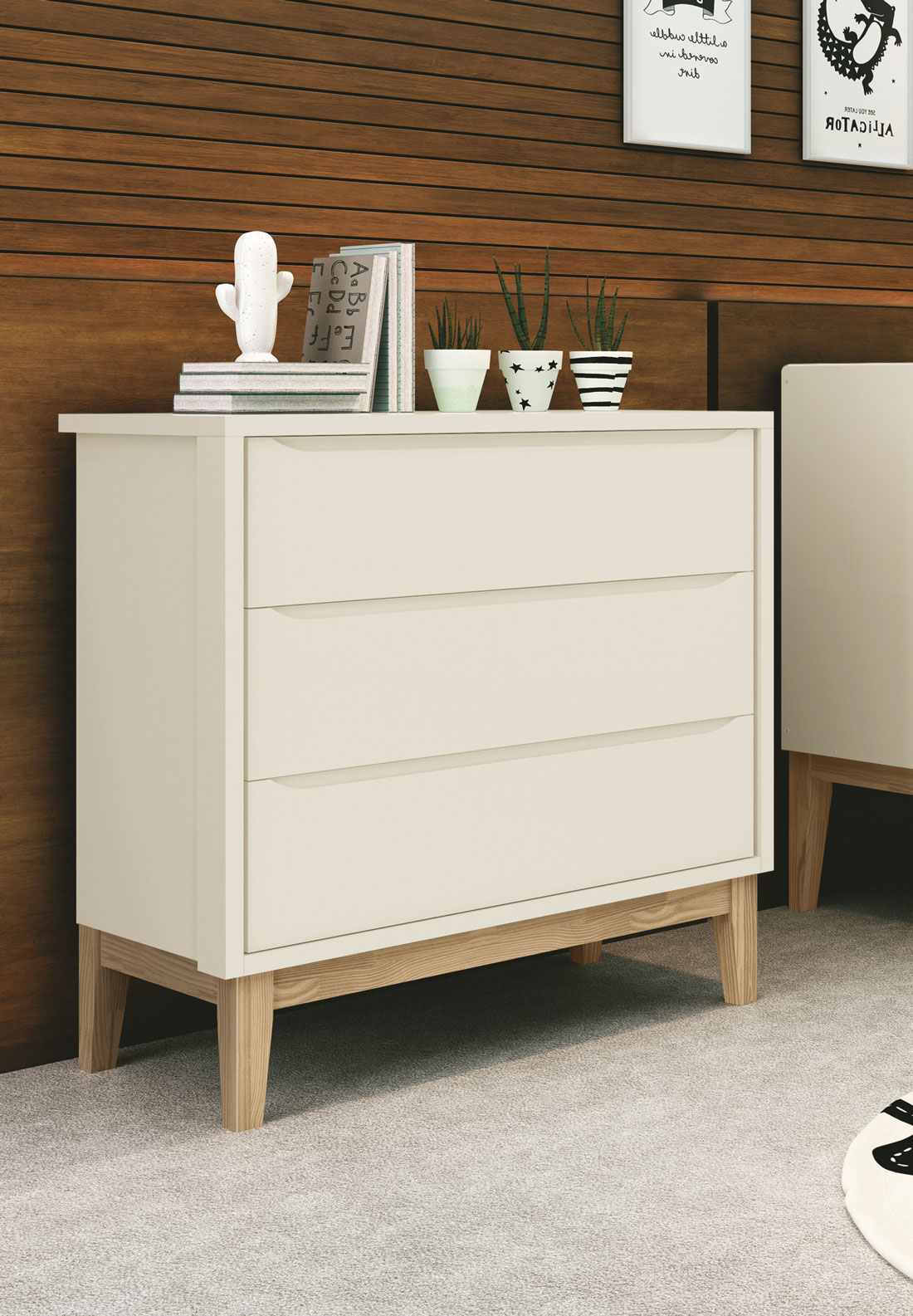 Cômoda Gaveteiro Classic New Areia Fosco com Natural - Reller