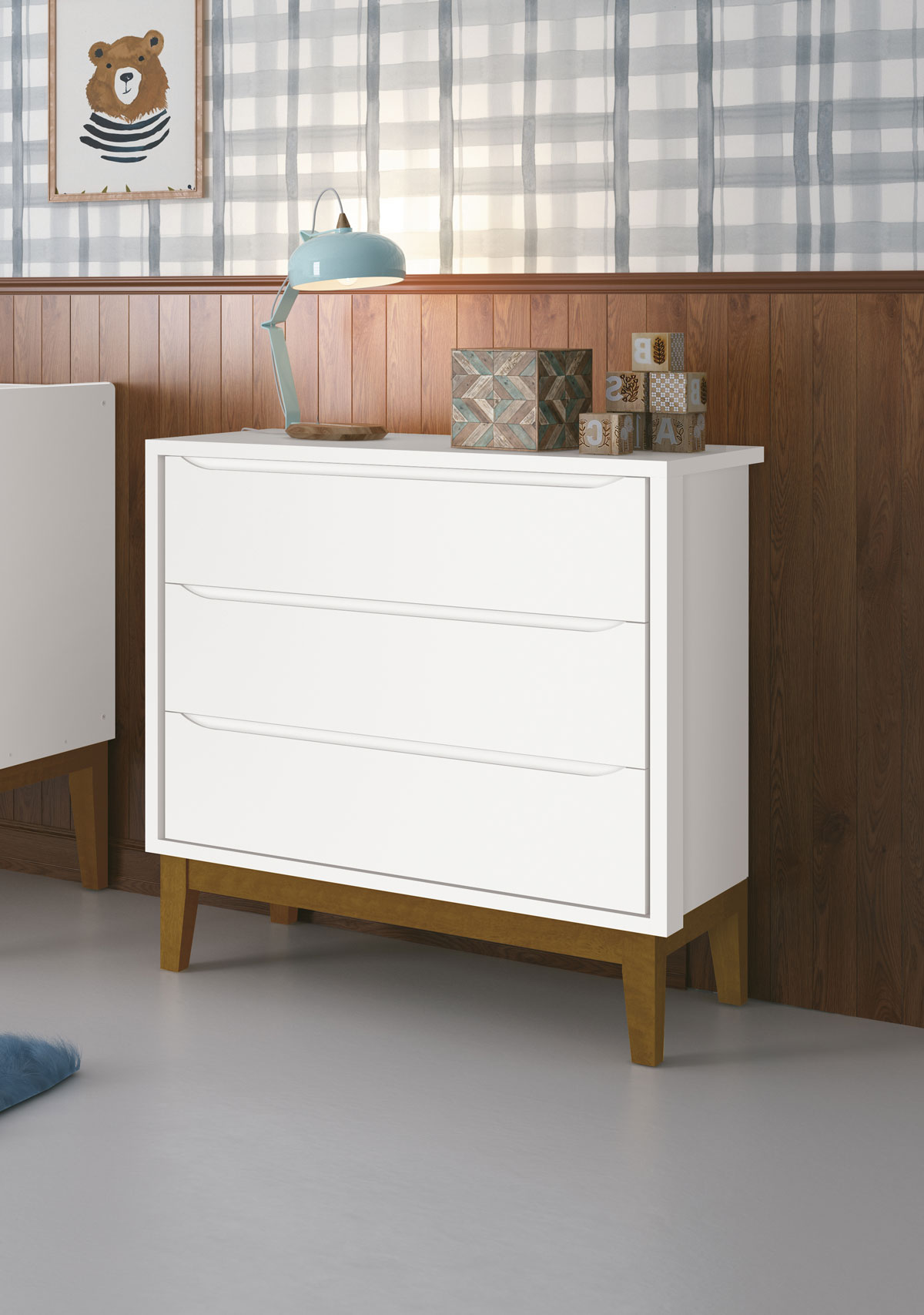 Cômoda Gaveteiro Classic New Branco Fosco com Madeira - Reller