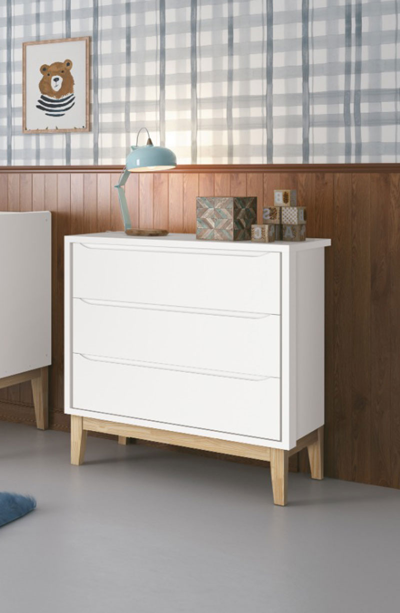 Cômoda Gaveteiro Classic New Branco Fosco com Natural - Reller