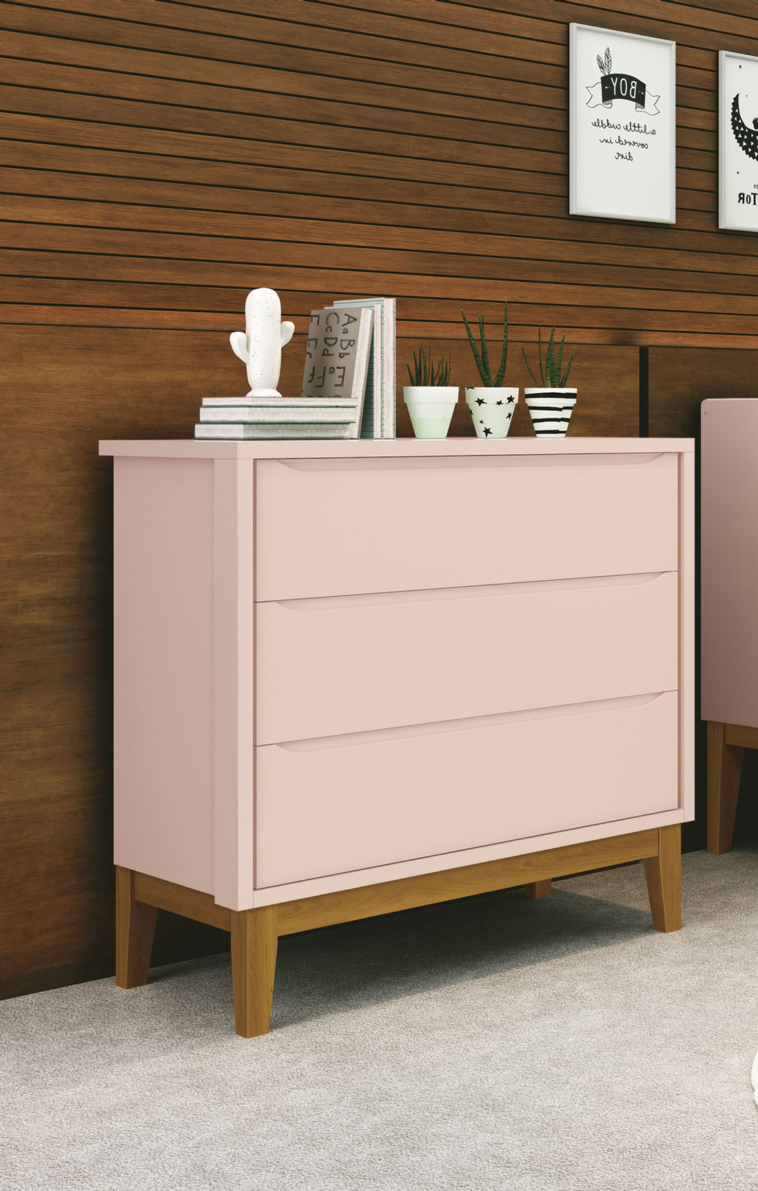 Cômoda Gaveteiro Classic New Rosa Fosco com Madeira - Reller
