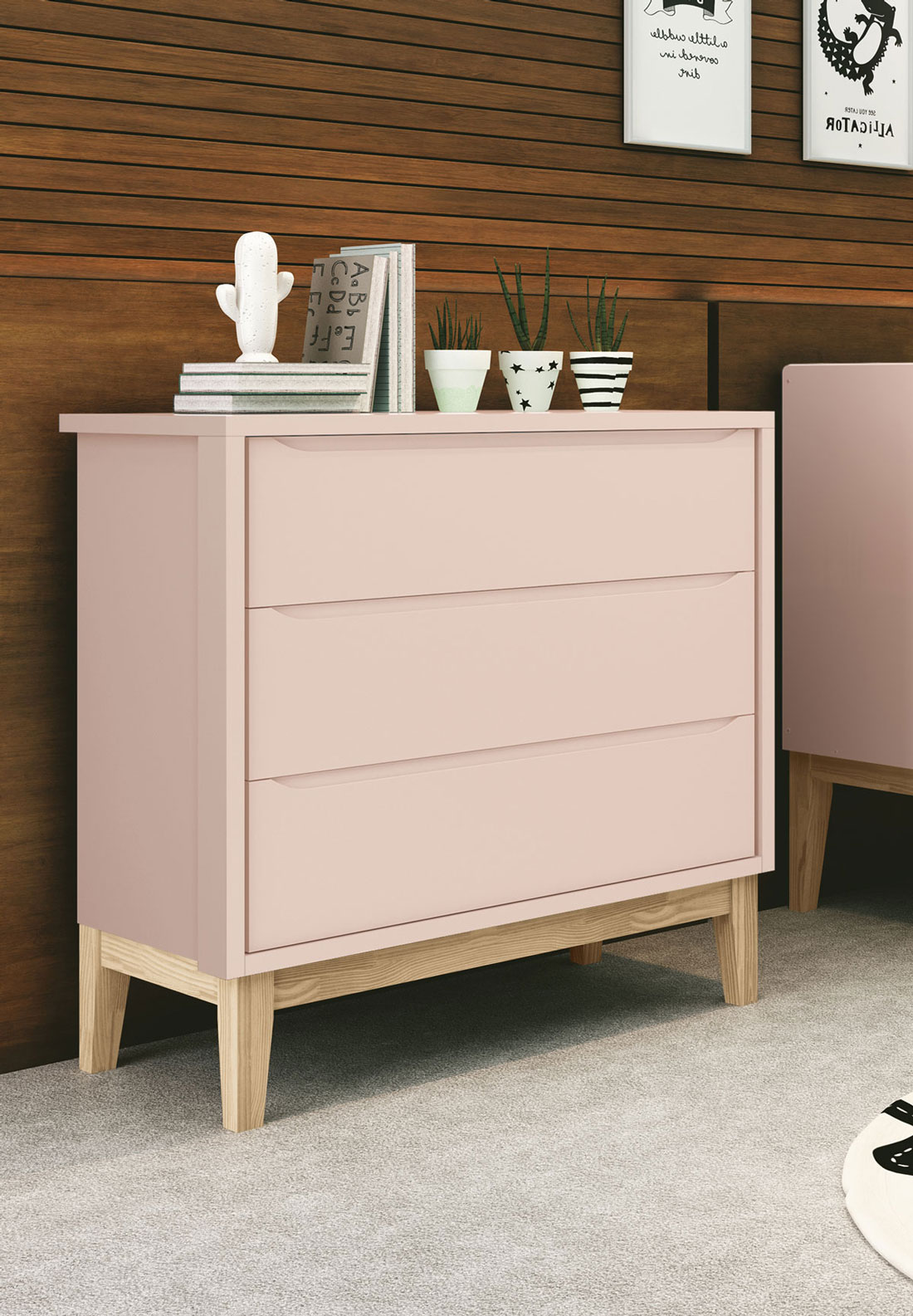 Cômoda Gaveteiro Classic New Rosa Fosco com Natural - Reller