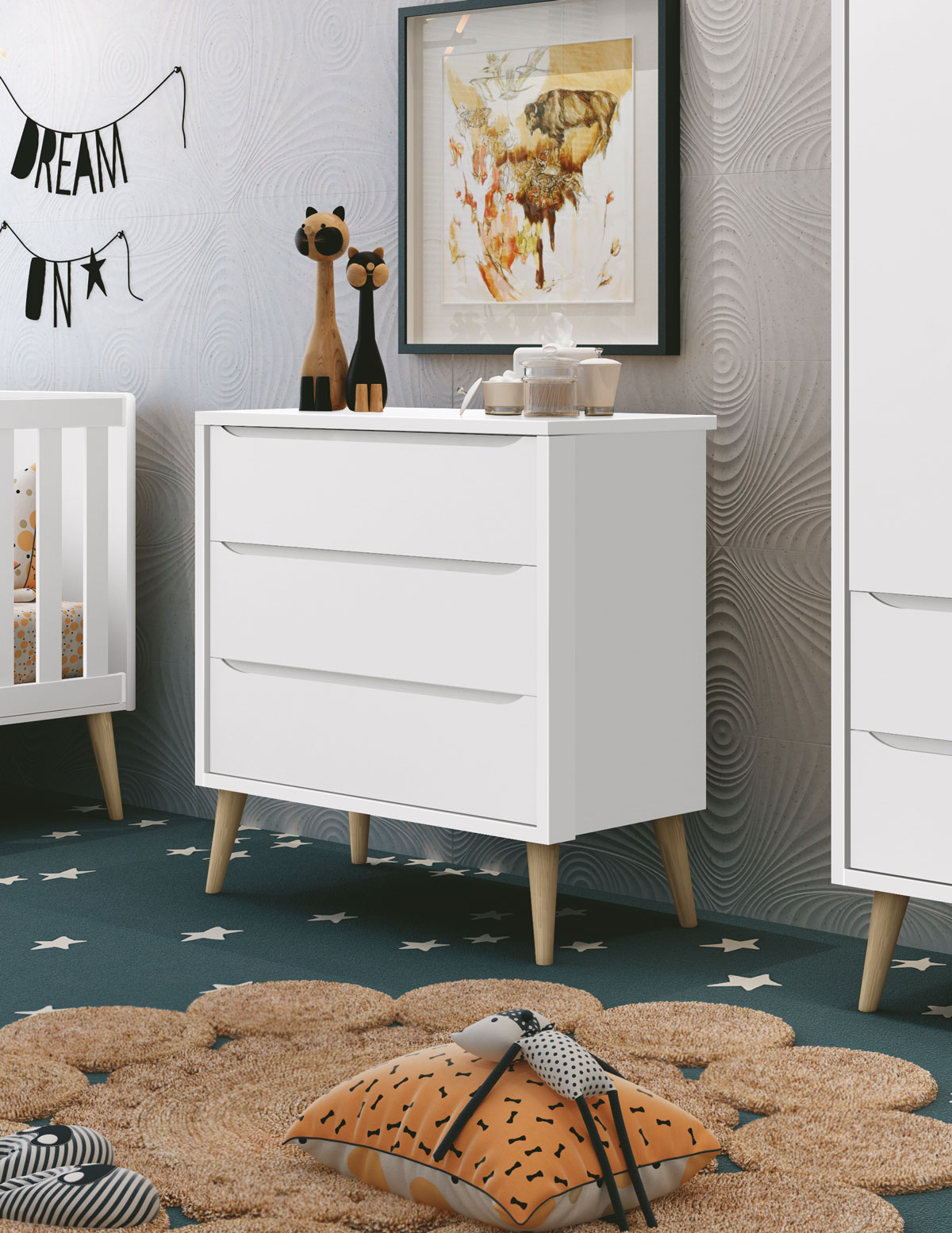 Cômoda Gaveteiro Théo New Branco Fosco com Natural - MoveisAqui