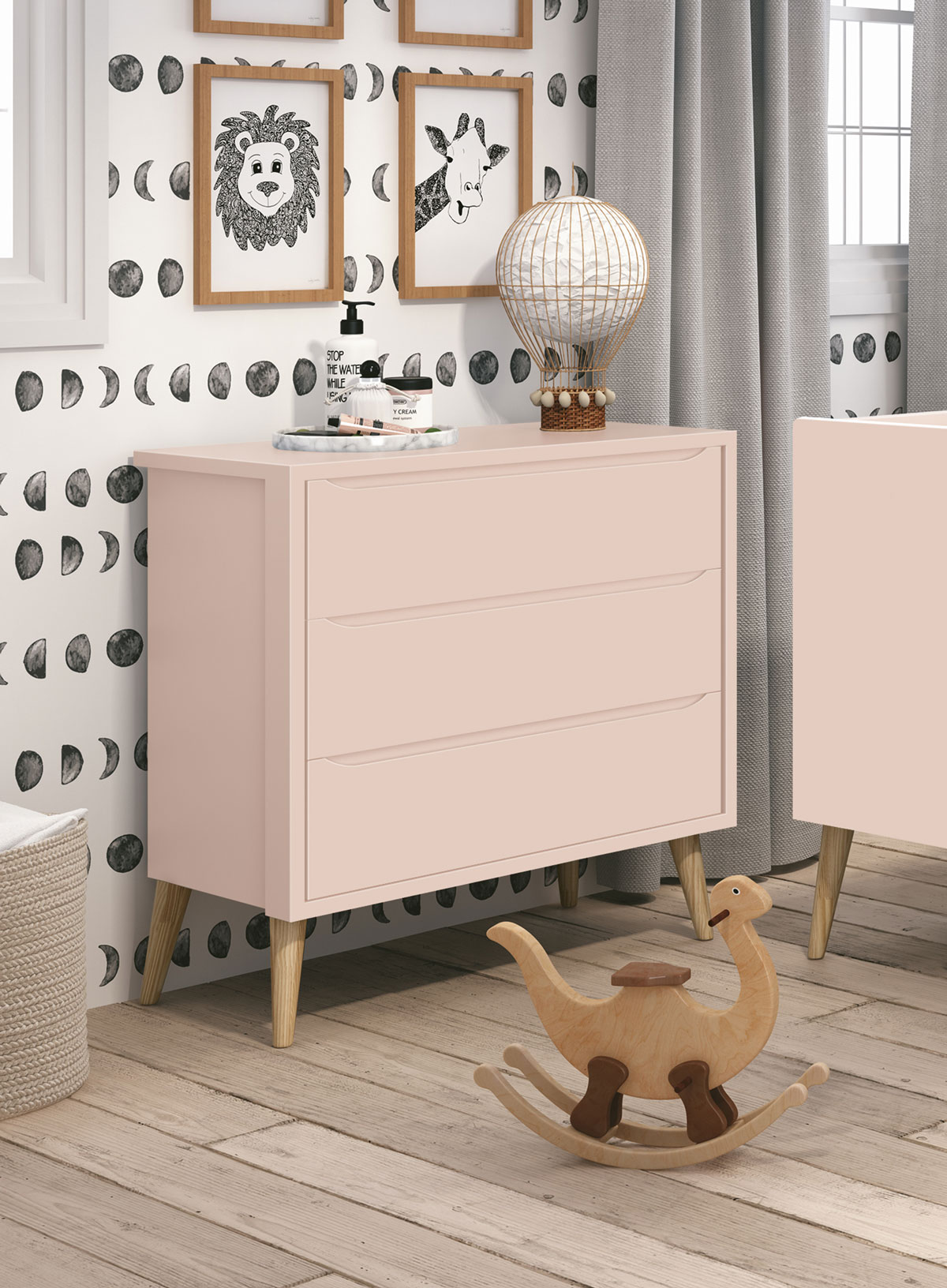 Cômoda Gaveteiro Théo New Rosa Fosco com Natural - Reller
