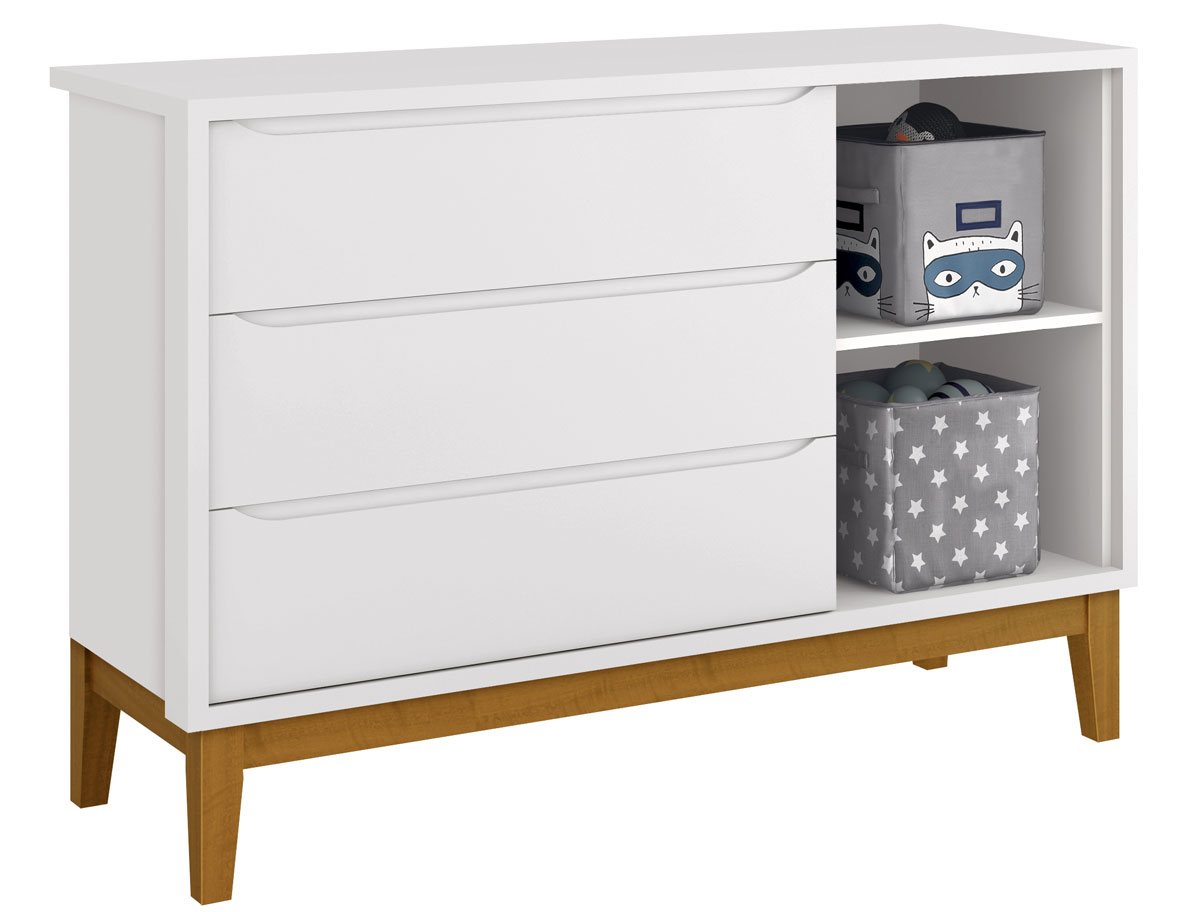 Cômoda Sapateira Classic New Branco Fosco com Madeira - Reller