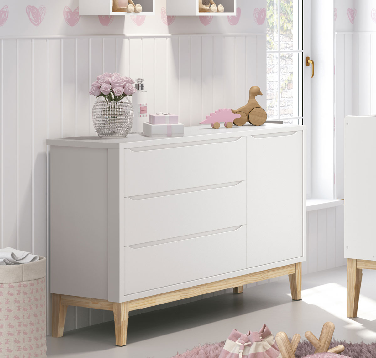 Cômoda Sapateira Classic New Branco Fosco com Natural - Reller