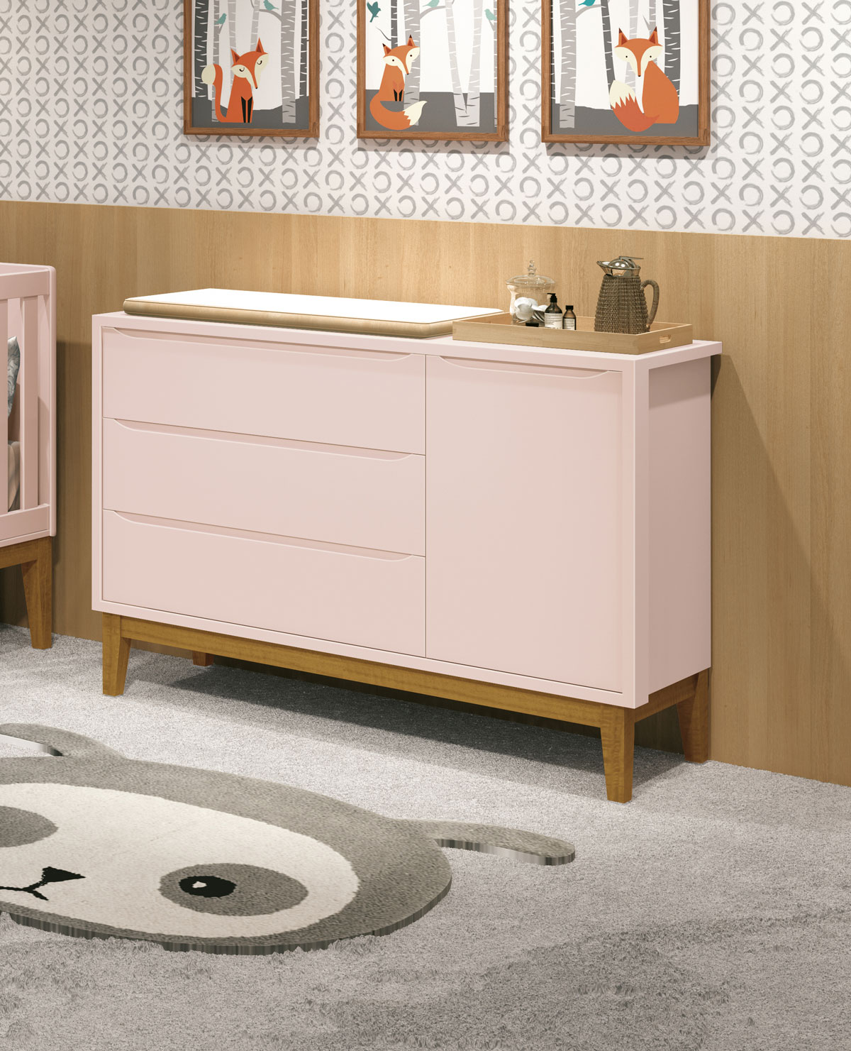 Cômoda Sapateira Classic New Rosa Fosco com Madeira - Reller