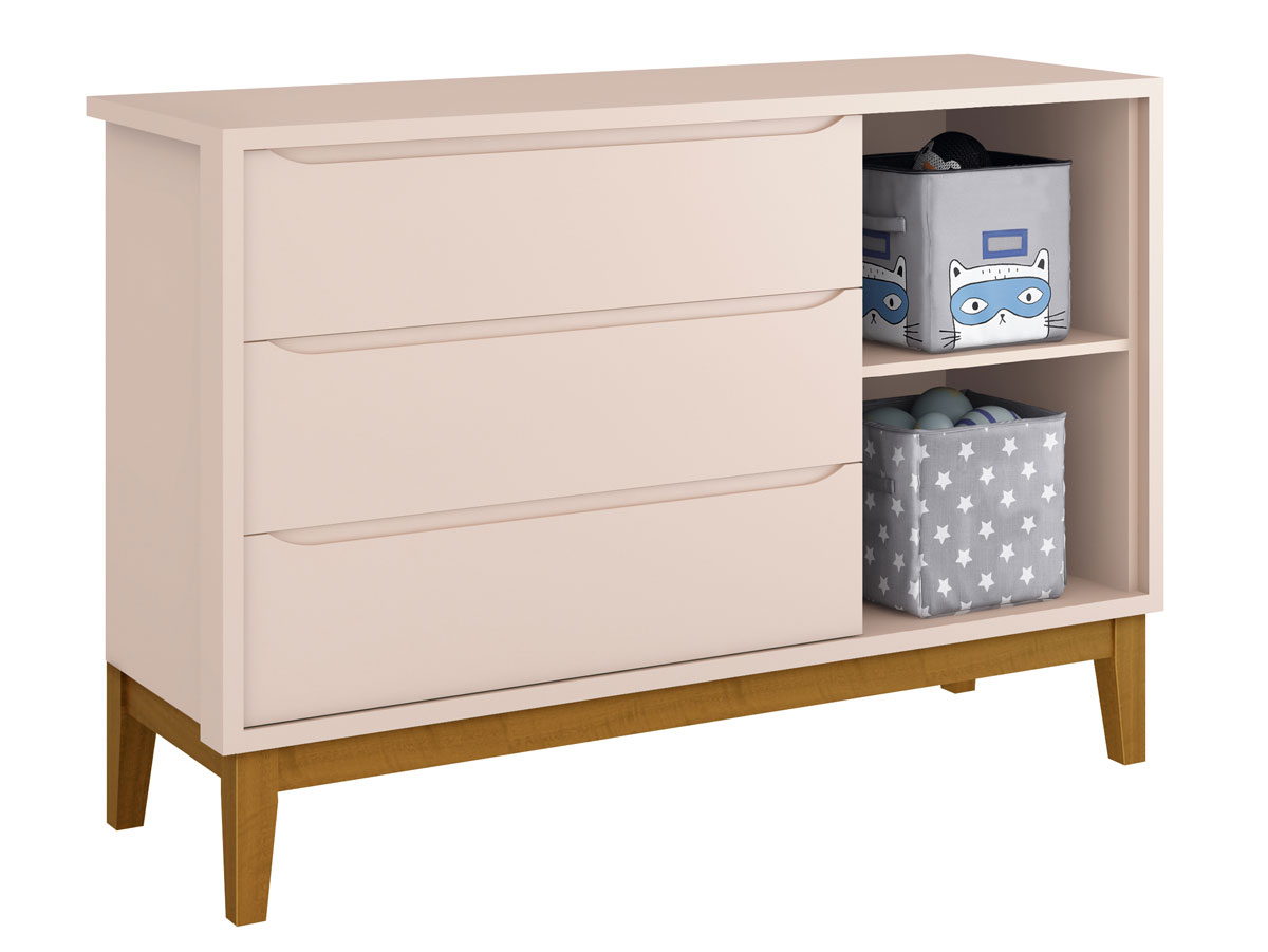 Cômoda Sapateira Classic New Rosa Fosco com Madeira - Reller