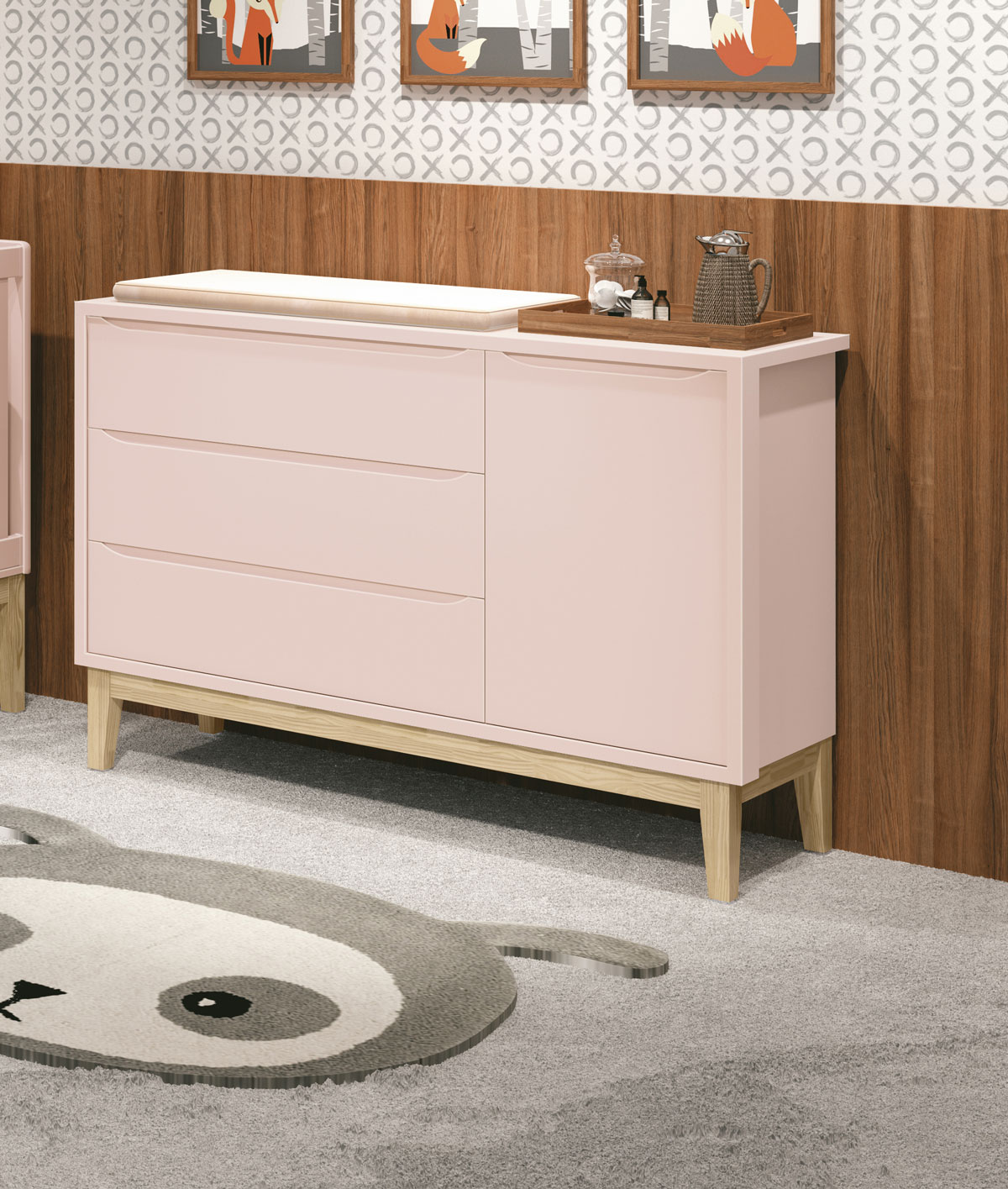 Cômoda Sapateira Classic New Rosa Fosco com Natural - Reller