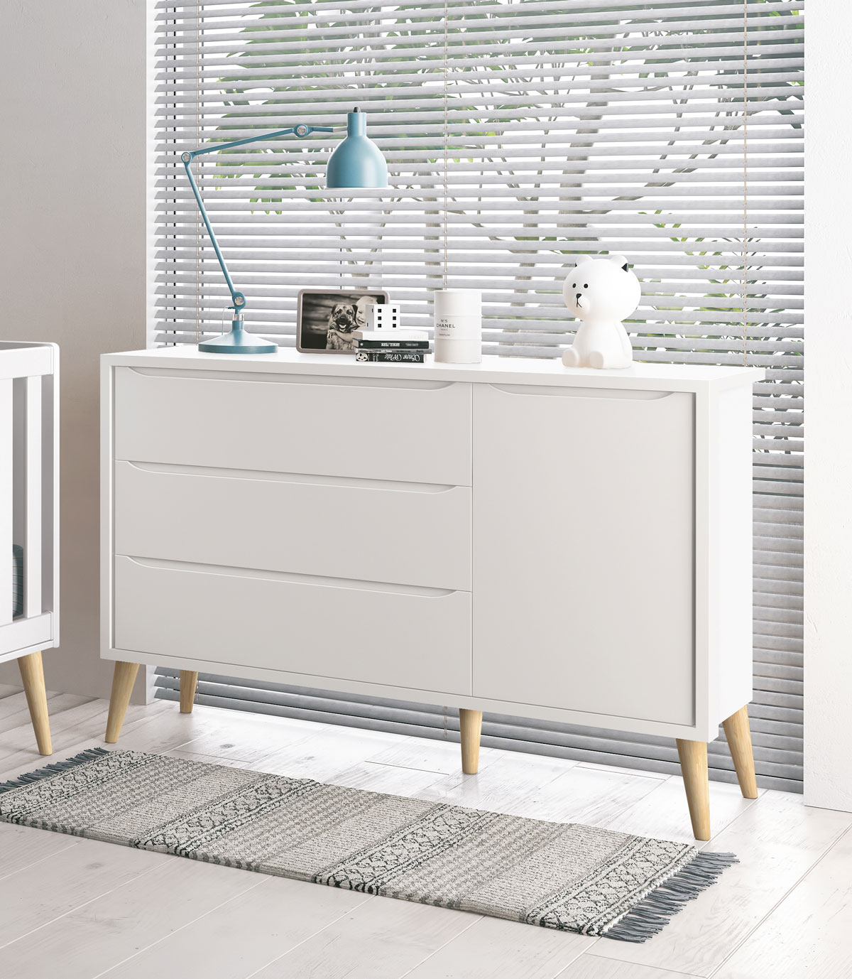 Cômoda Sapateira Théo New Branco Fosco com Natural - MoveisAqui