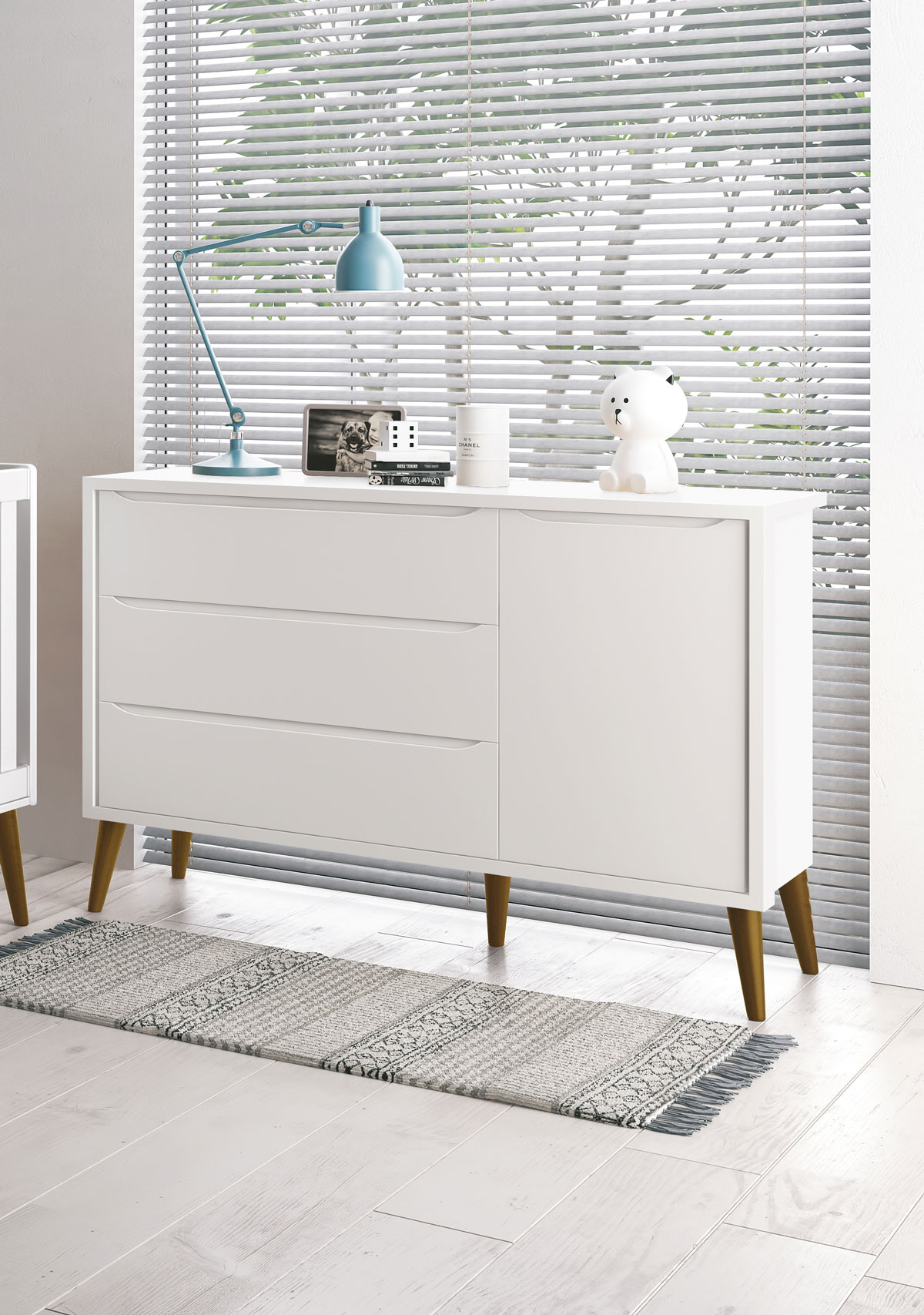 Cômoda Sapateira Théo New Branco Fosco com Natural - Reller