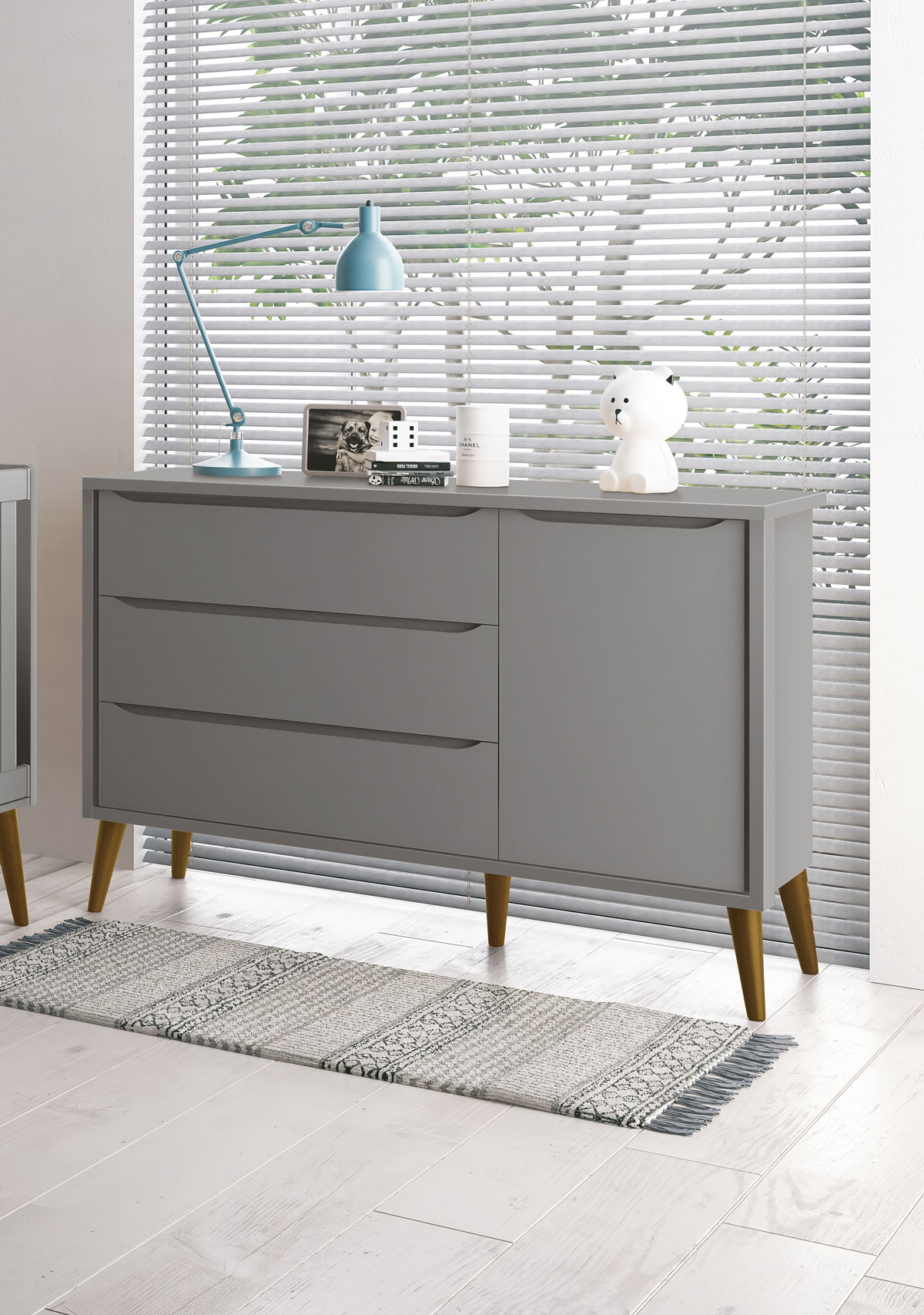 Cômoda Sapateira Théo New Cinza Fosco com Natural - Reller