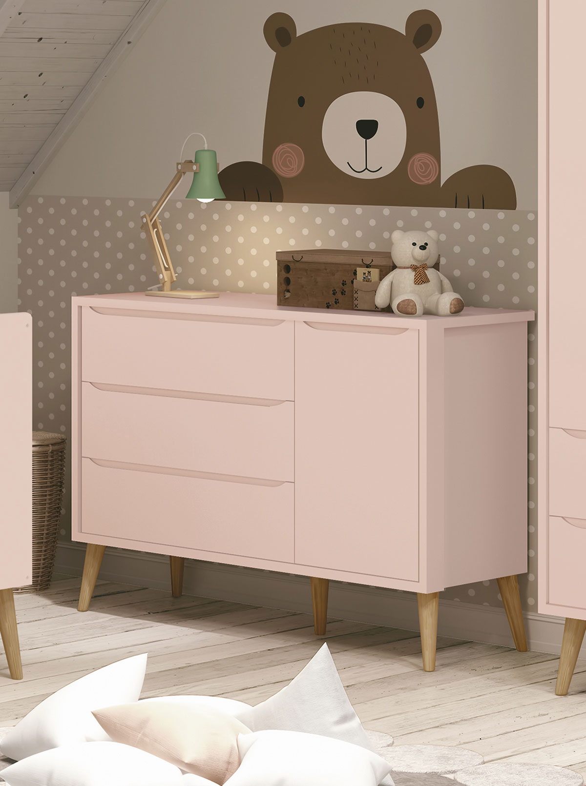 Cômoda Sapateira Théo New Rosa Fosco com Natural - MoveisAqui