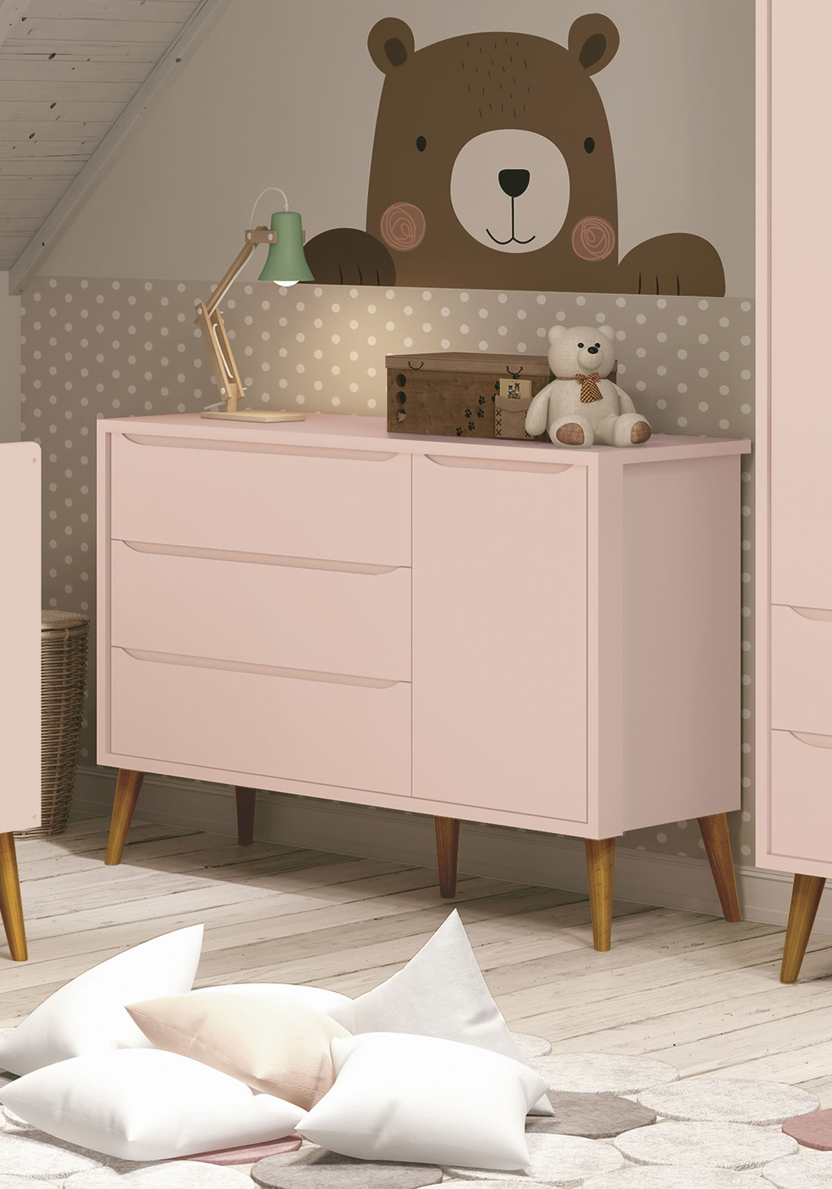 Cômoda Sapateira Théo New Rosa Fosco com Natural - Reller