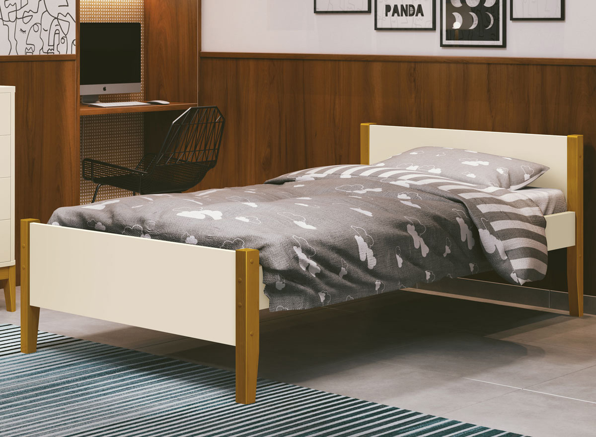 Cama Babá Solteiro Simba Areia Fosco com Madeira - MoveisAqui