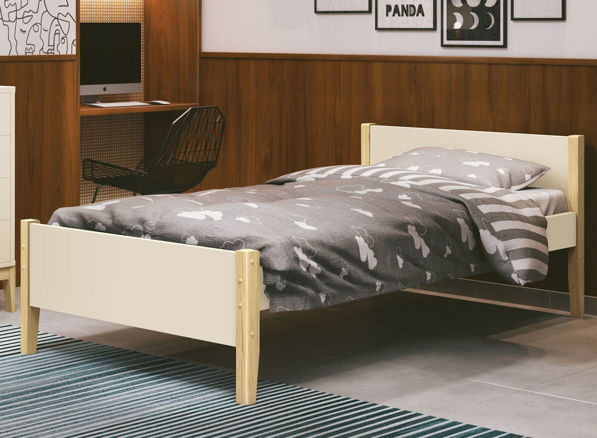 Cama Babá Solteiro Simba Areia Fosco com Natural - Reller