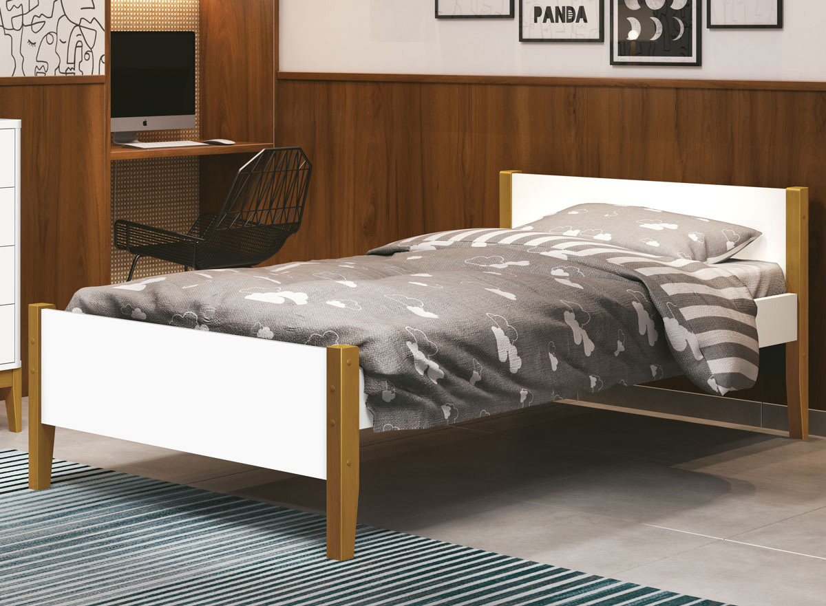 Cama Babá Solteiro Simba Branco Fosco com Madeira - MoveisAqui