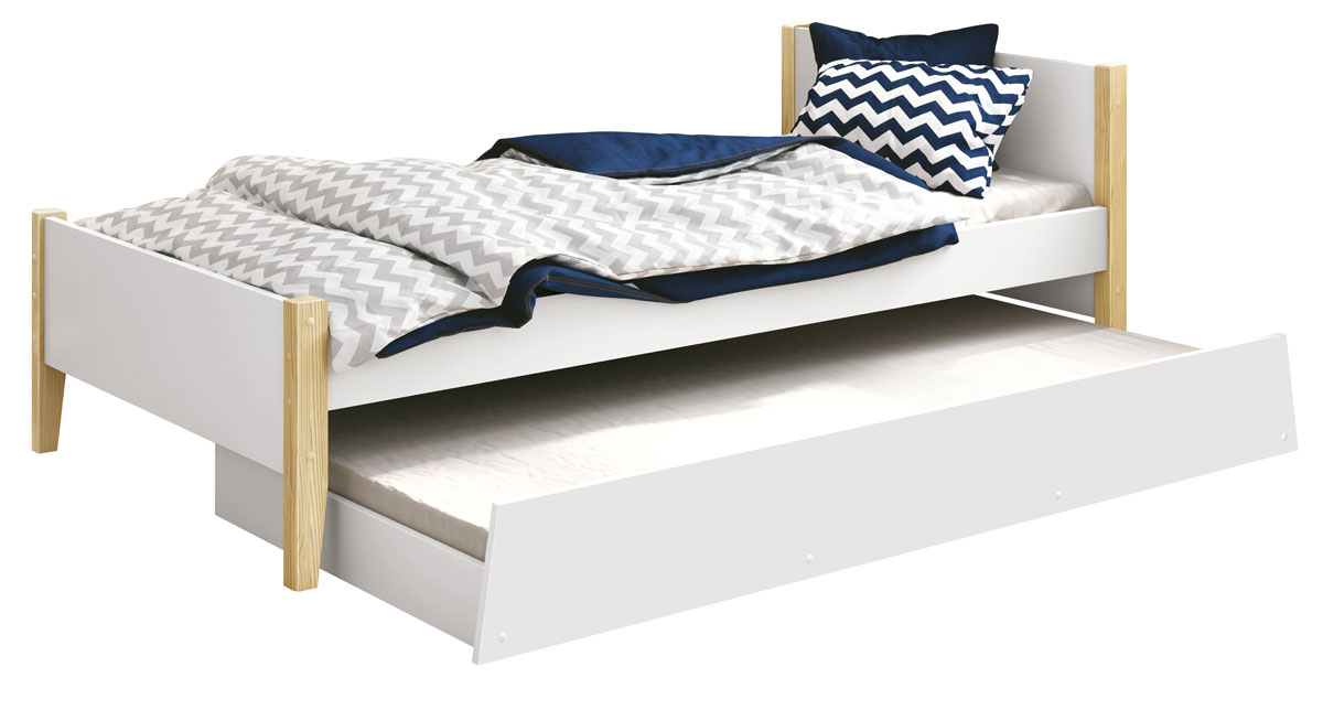 Cama Babá Solteiro com Auxiliar Simba Branco Fosco com Natural - MoveisAqui