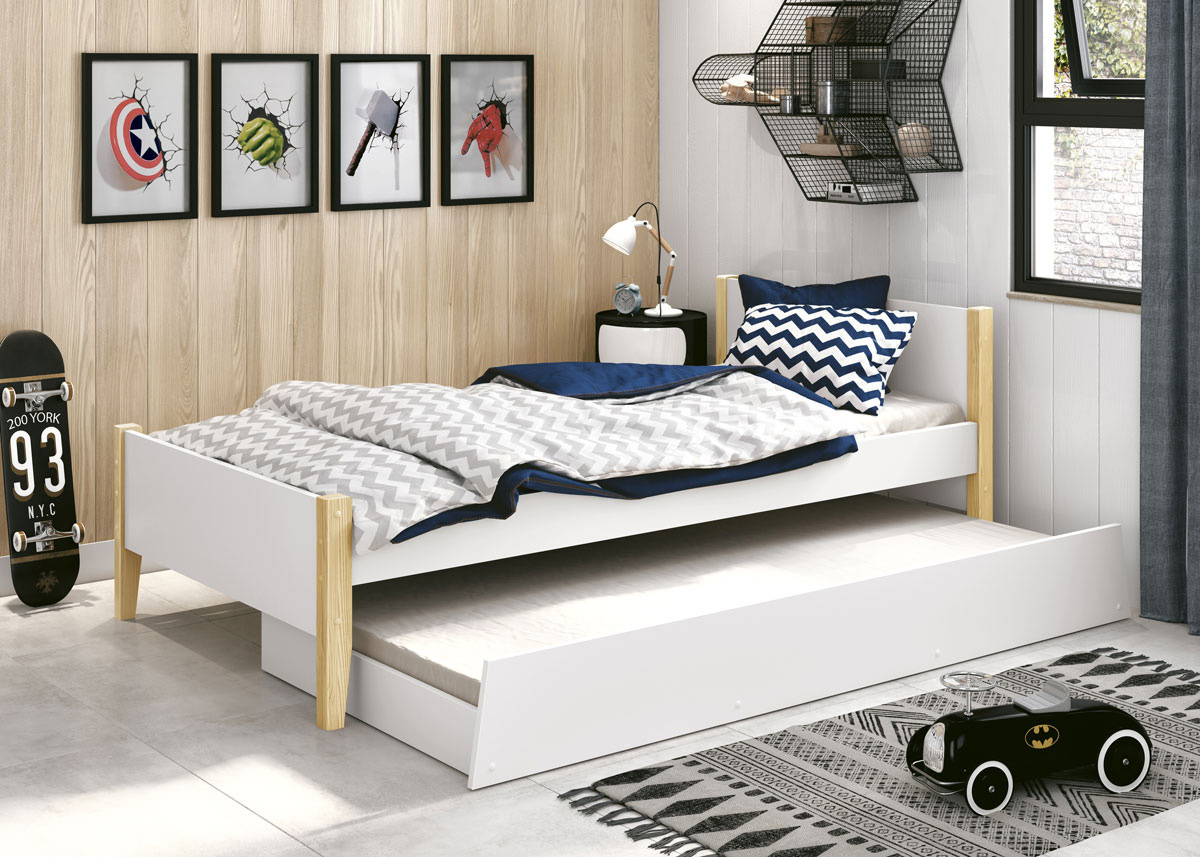 Cama Babá Solteiro com Auxiliar Simba Branco Fosco com Natural - MoveisAqui