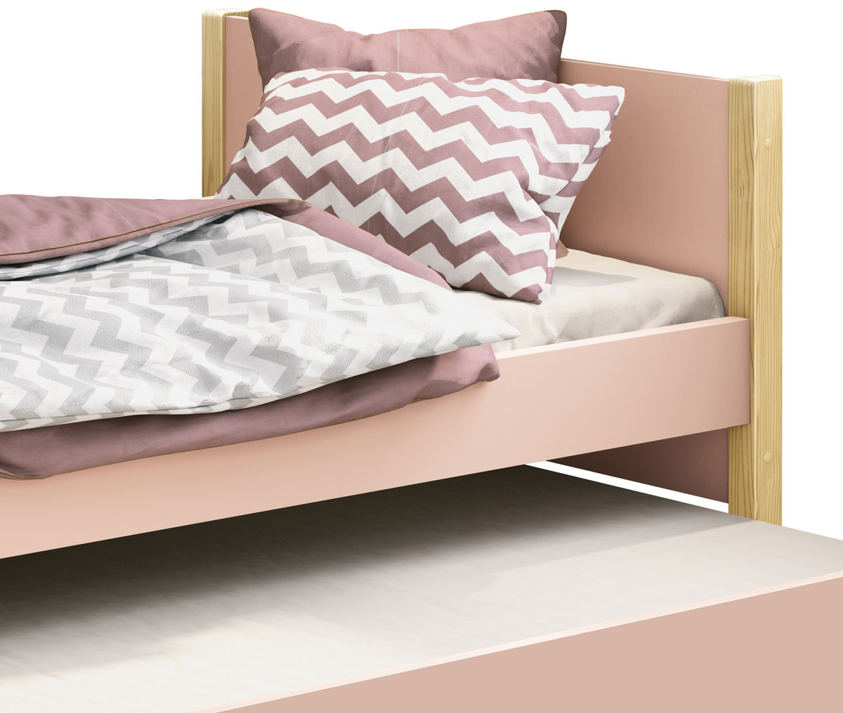 Cama Babá Solteiro com Auxiliar Simba Rosa Fosco com Natural - Reller