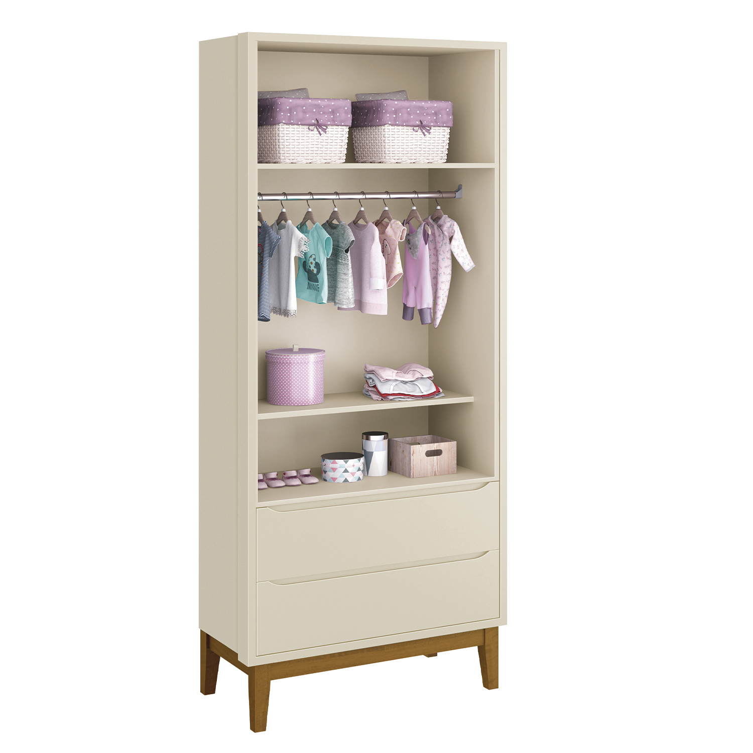Guarda-Roupa Retrô 2 Portas Classic New Areia Fosco com Madeira - Reller
