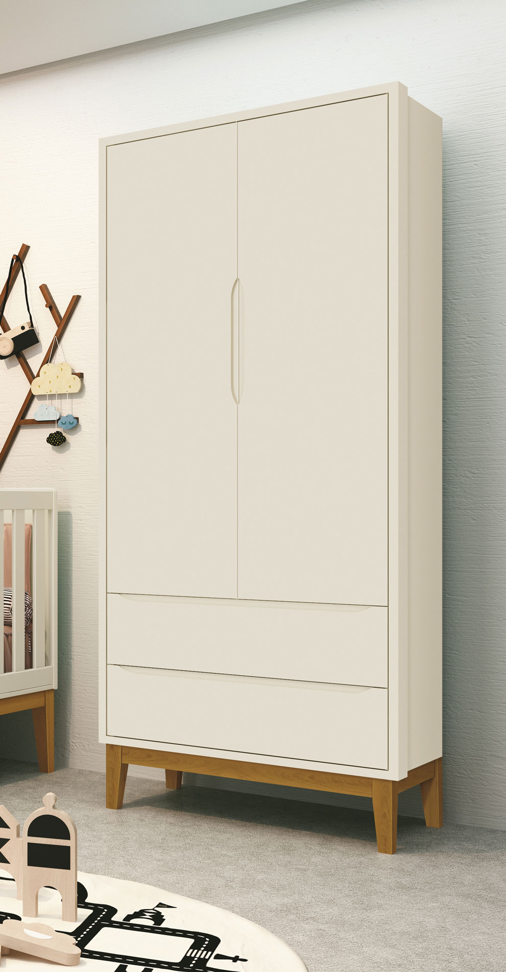 Guarda-Roupa Retrô 2 Portas Classic New Areia Fosco com Madeira - Reller
