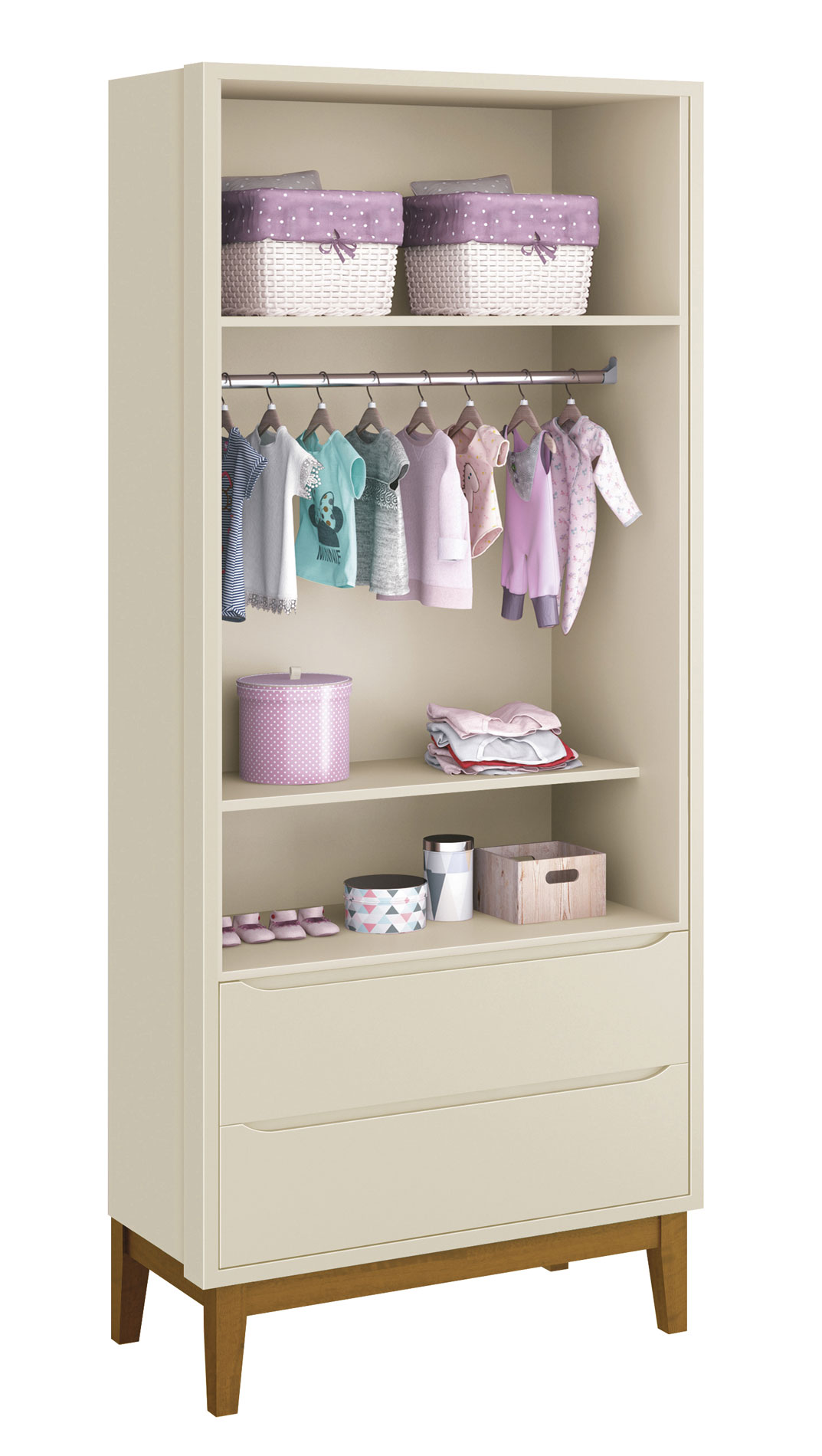 Guarda-Roupa Retrô 2 Portas Classic New Areia Fosco com Madeira - Reller