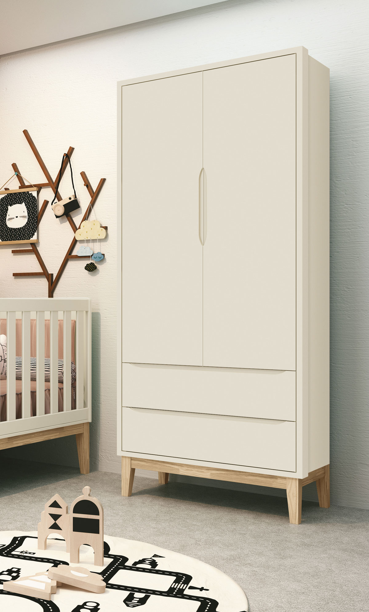 Guarda-Roupa Retrô 2 Portas Classic New Areia Fosco com Natural - Reller