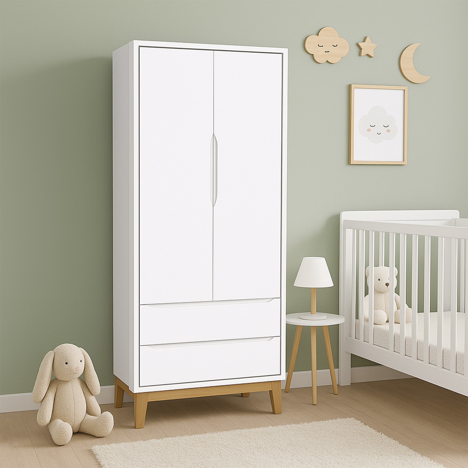Guarda-Roupa Retrô 2 Portas Classic New Branco Fosco com Madeira - Reller