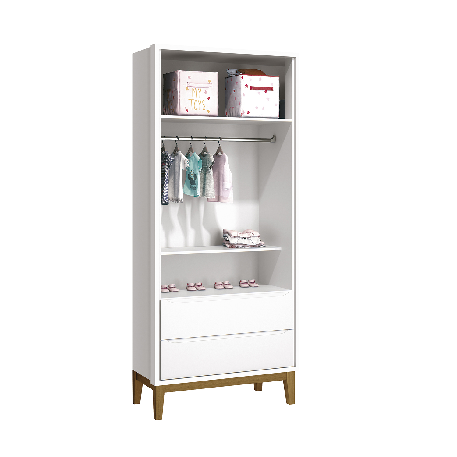 Guarda-Roupa Retrô 2 Portas Classic New Branco Fosco com Madeira - Reller
