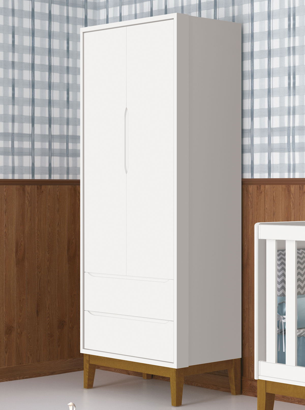 Guarda-Roupa Retrô 2 Portas Classic New Branco Fosco com Madeira - Reller