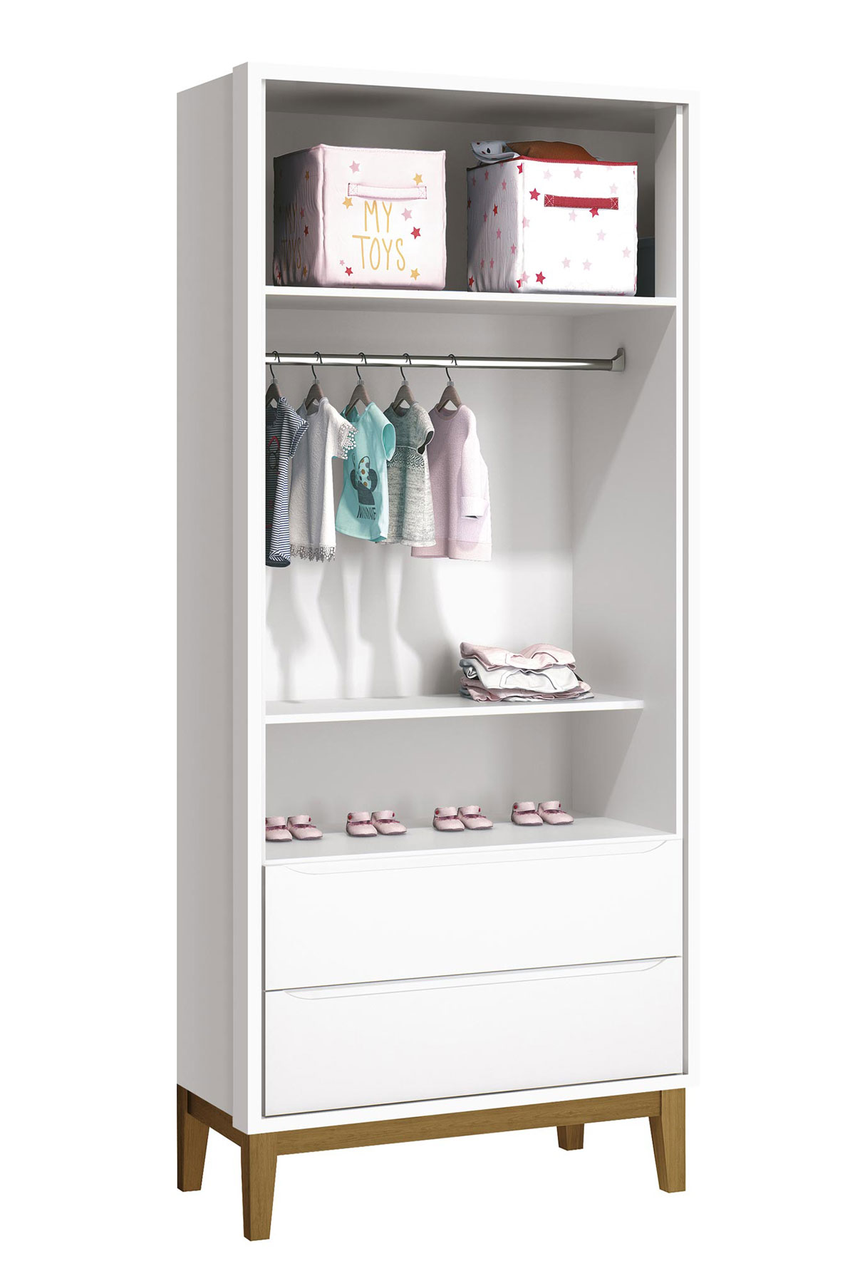 Guarda-Roupa Retrô 2 Portas Classic New Branco Fosco com Madeira - Reller