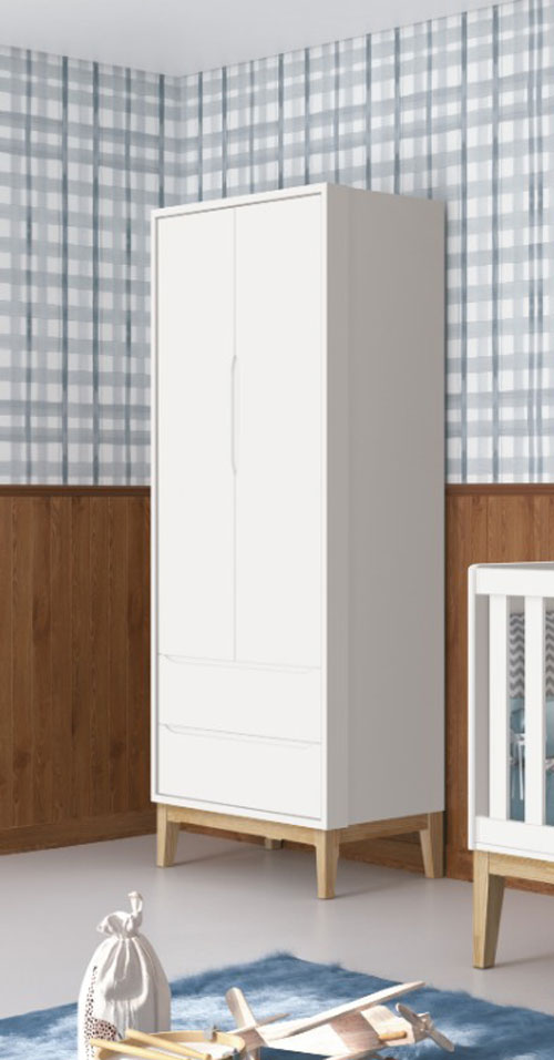 Guarda-Roupa Retrô 2 Portas Classic New Branco Fosco com Natural - Reller