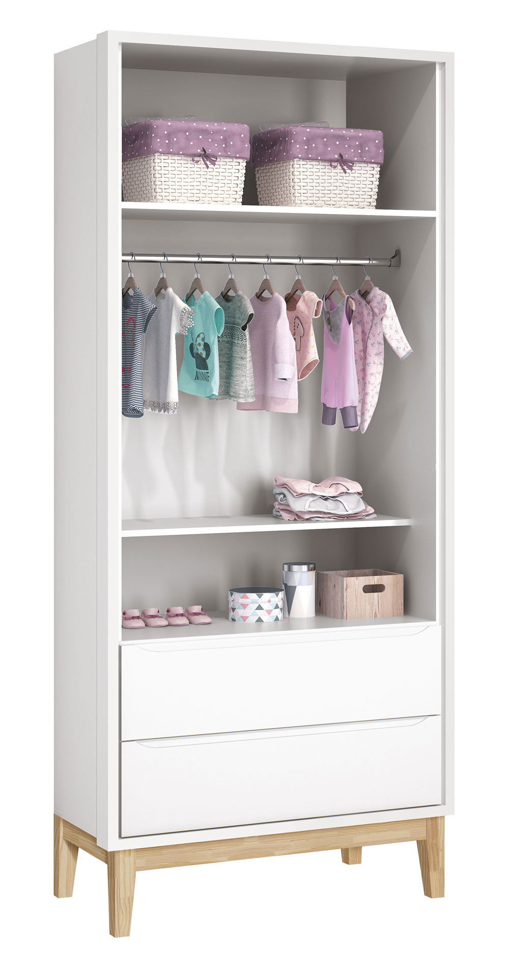 Guarda-Roupa Retrô 2 Portas Classic New Branco Fosco com Natural - Reller